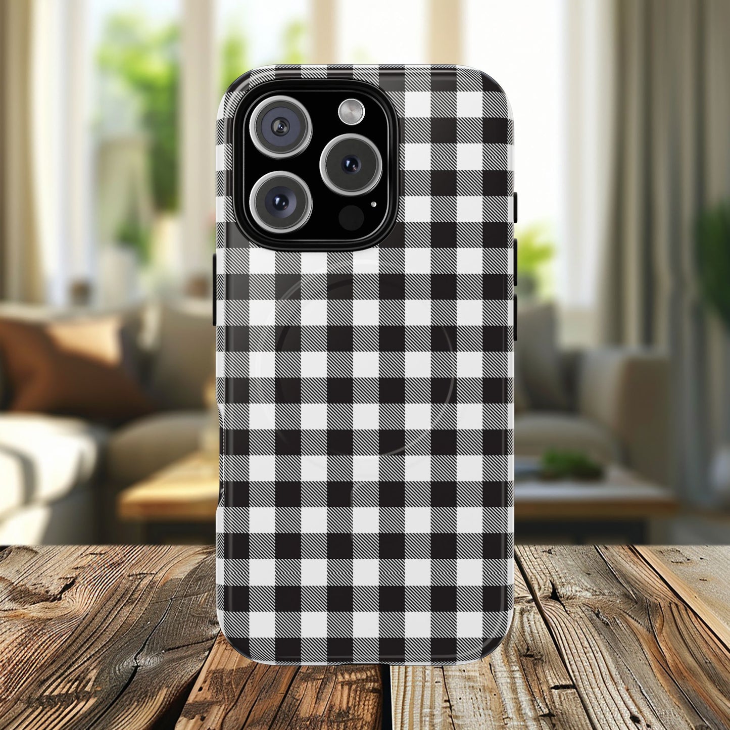 Black and White Gingham Phone Case, Tough Magnetic Cases, Stylish Phone Cover, Gift for Her, Trendy Phone Accessory, Checkered Print