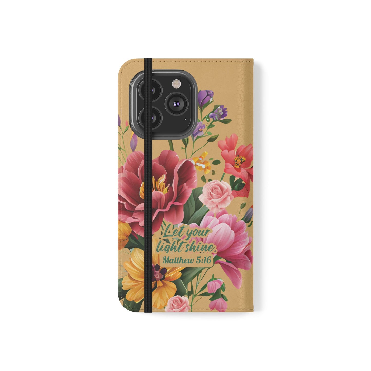 Floral Scripture Flip Case — "Let Your Light Shine" Wallet Phone Cover (Matthew 5:16)