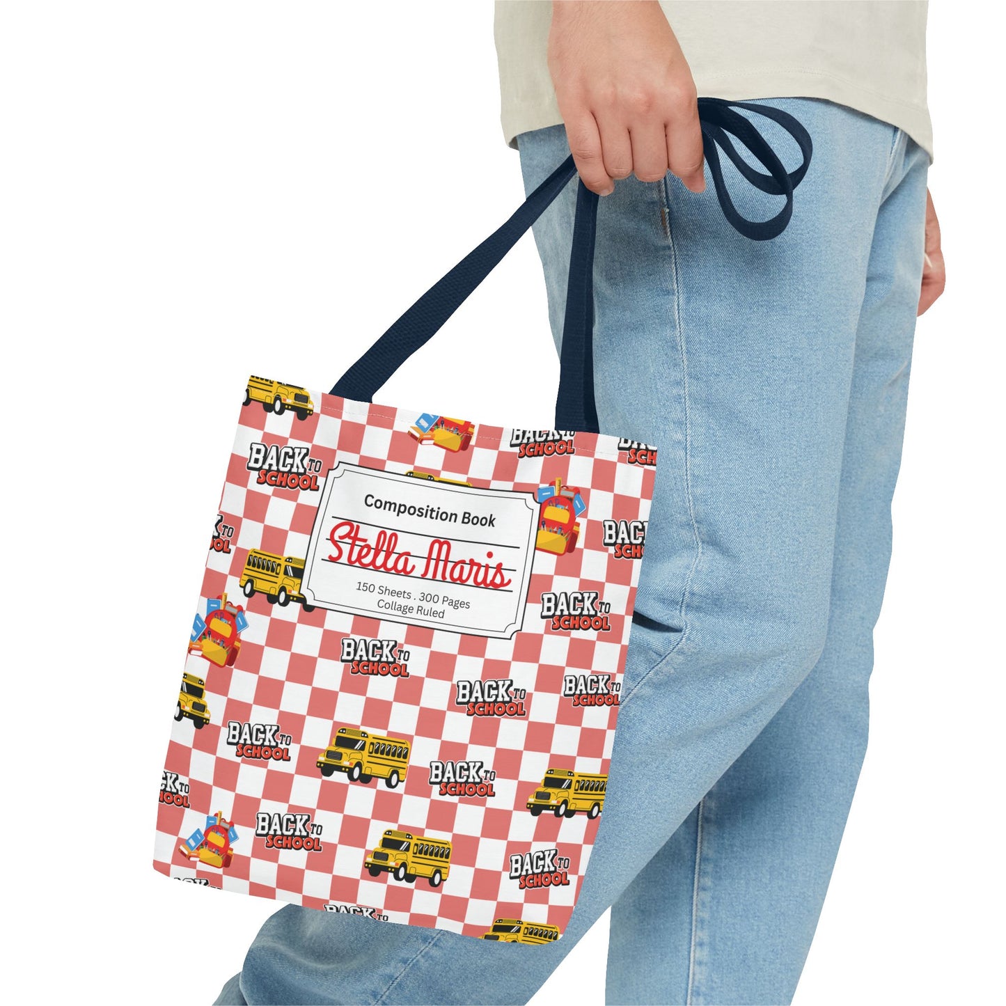 Personalized Red SchoolYard Chic Composition Book Inspired Tote Bag, Back to School Tote, Teacher Gift, Kids Bag, Custom Name Bag, Educational Accessories, Back to School Tote Bag.