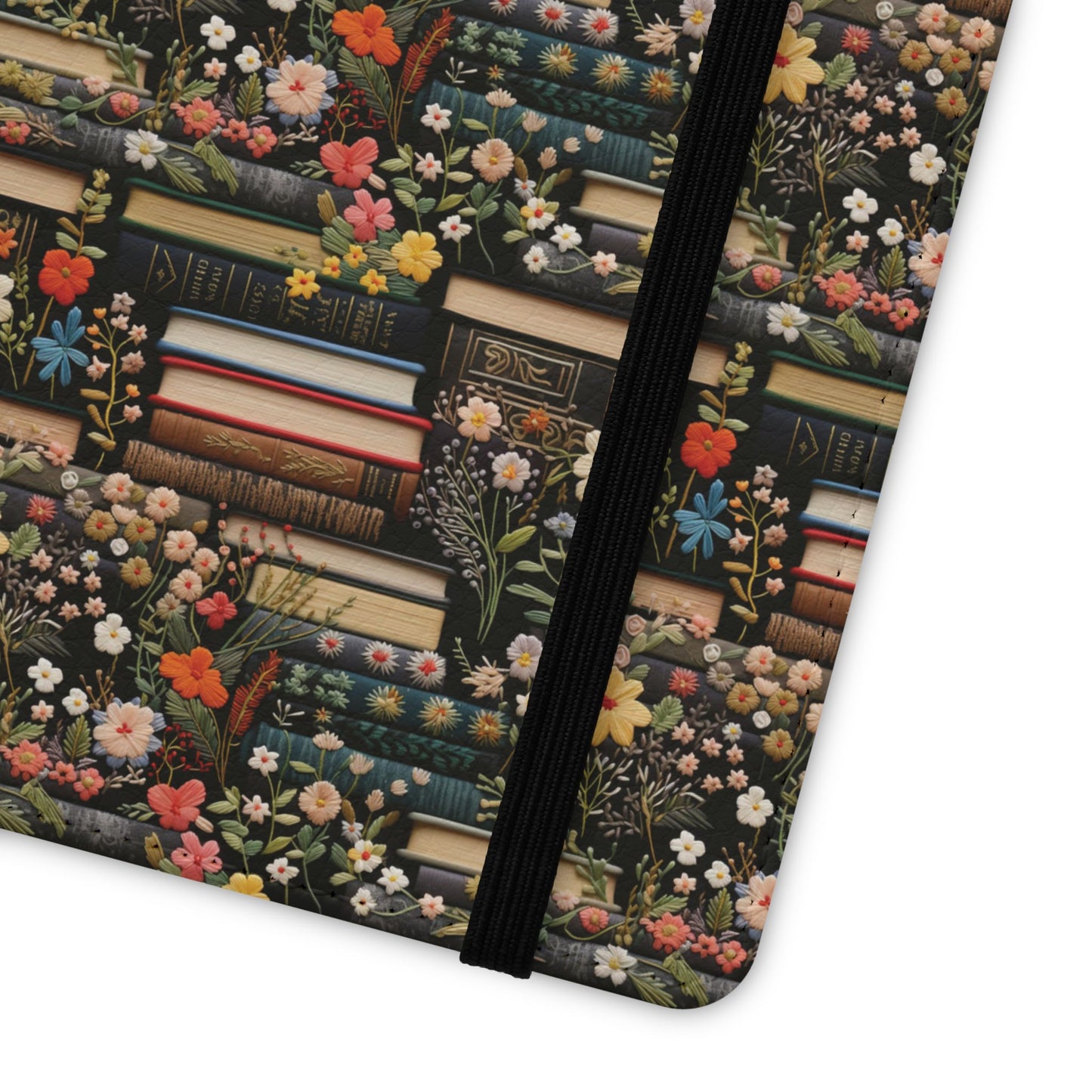 Book Stack Floral Flip iPhone and Samsung Phone Case — Vintage Library Wallet Cover.