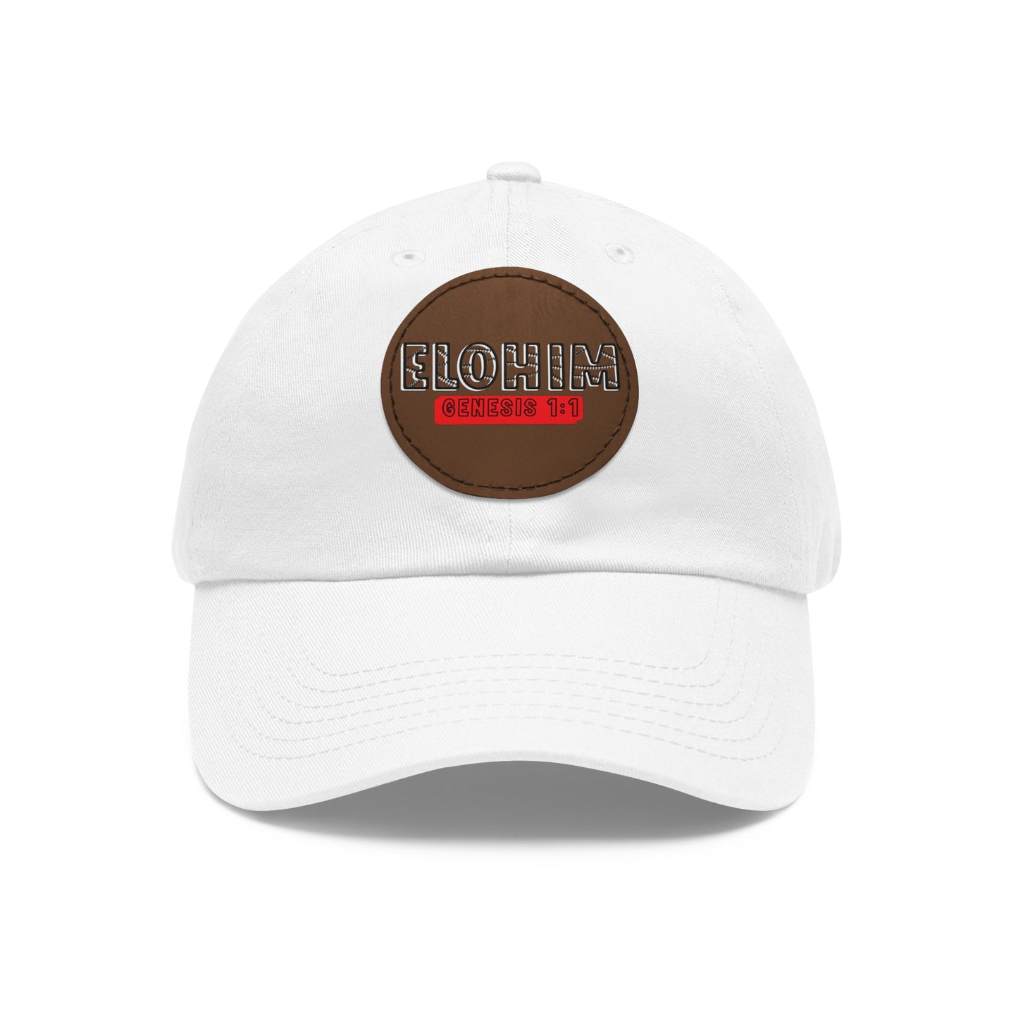 'ELOHIM, GENESIS 1:1- Stylish Dad Hat with Leather Patch | a Unisex Gift, Casual Wear, Summer Accessory, Unique Outdoor Cap, Adjustable Sun Hat, Christian Gift