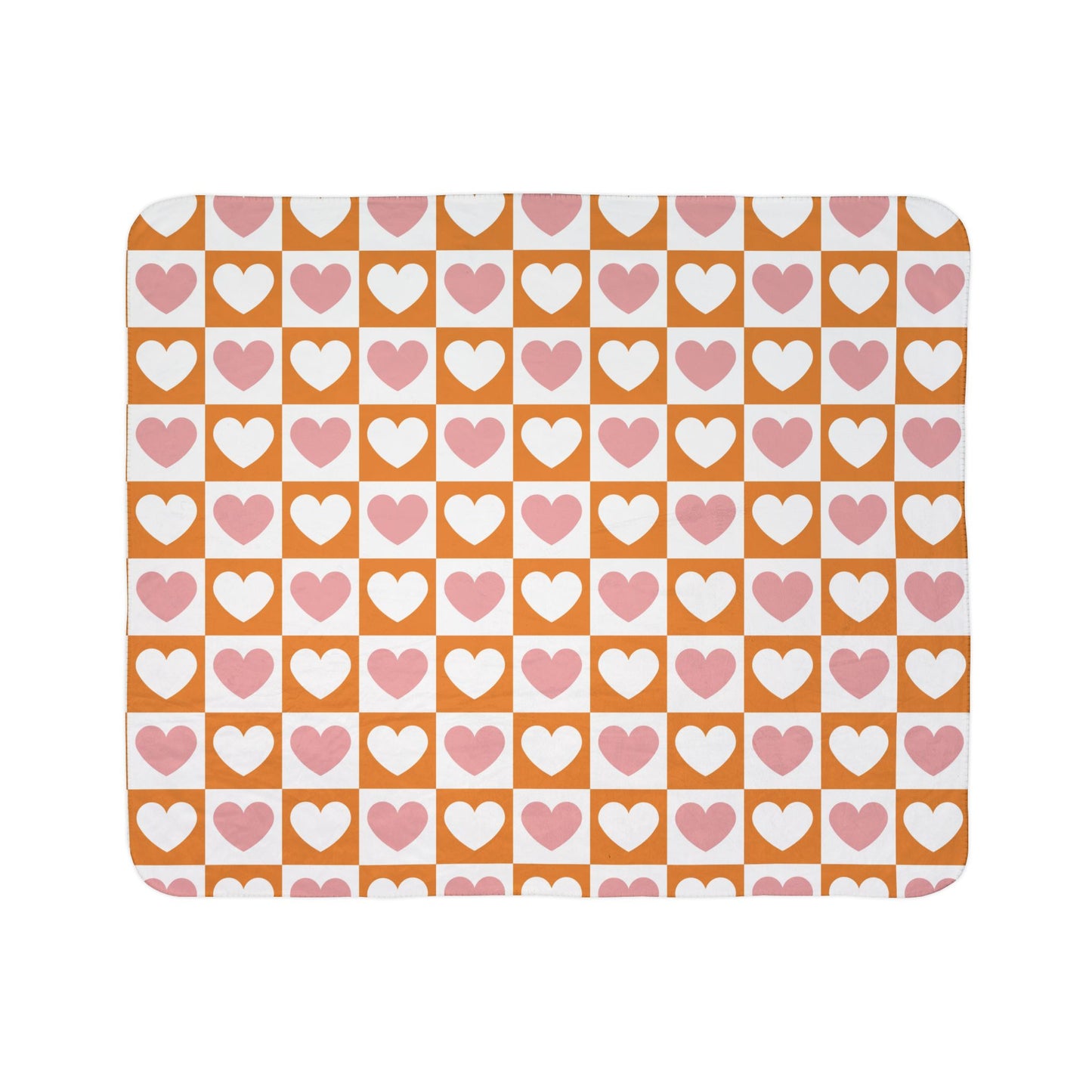 Retro Heart Check Fleece Throw (Pink & Peach) Sherpa Blanket — Gift for Her and Gift for Him