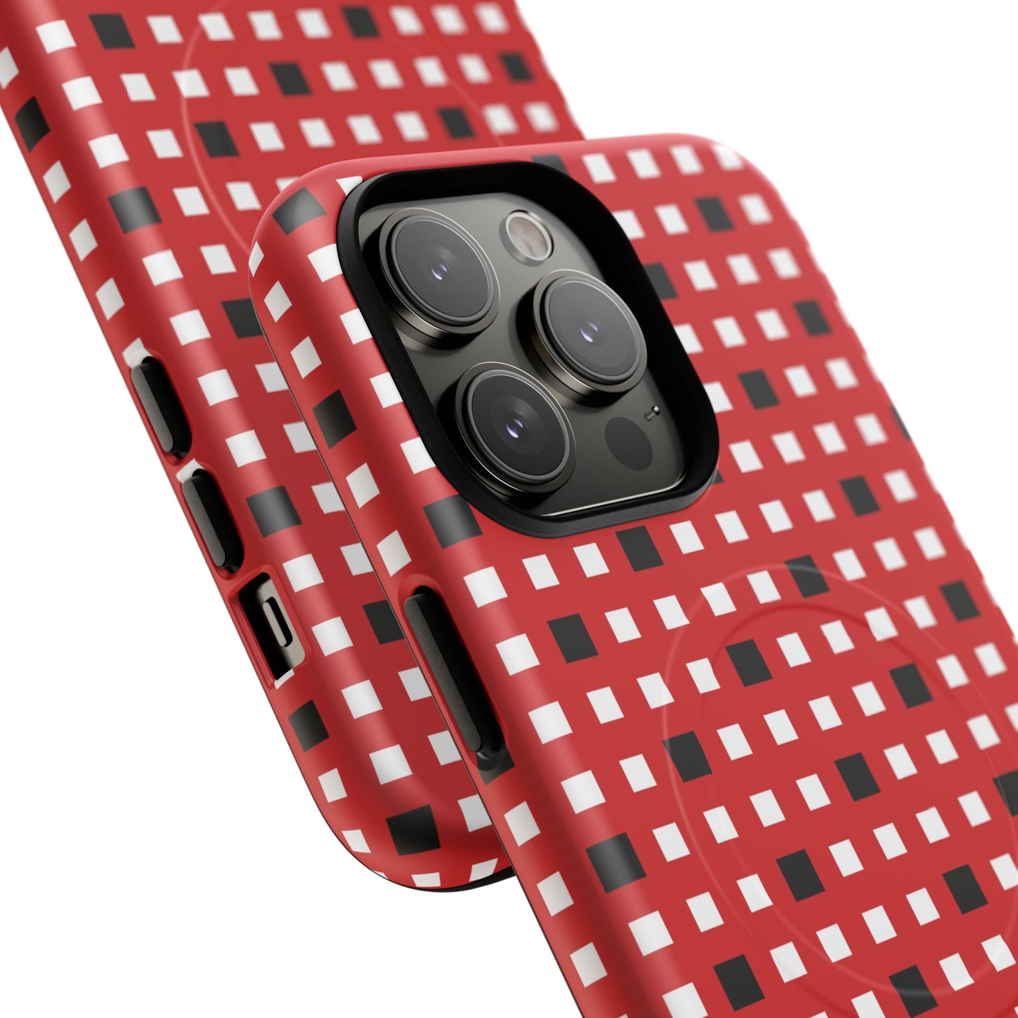 Crimson Gridlock Tough iPhone Magnetic Cases, Durable iPhone Accessories, Gift for Tech Lovers, Modern Design