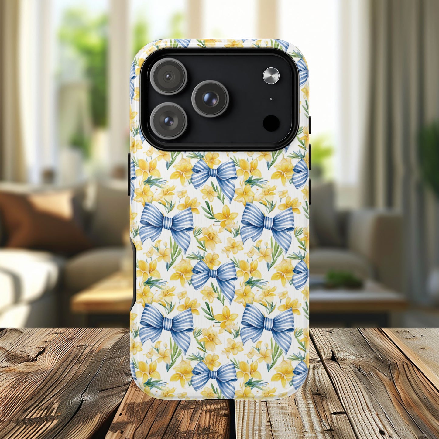 Sunshine Blue Coquette Bows Tough iPhone Magnetic Case for iPhones, Cute iPhone Cover, Spring Gift, Durable Case, Custom iPhone Protection