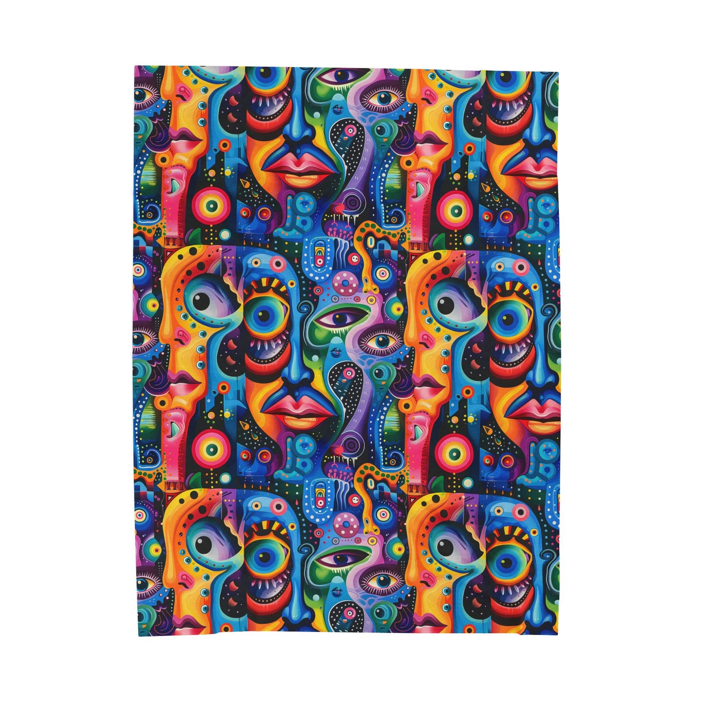Psychedelic Visions Vibrant Abstract Faces Velveteen Plush Blanket