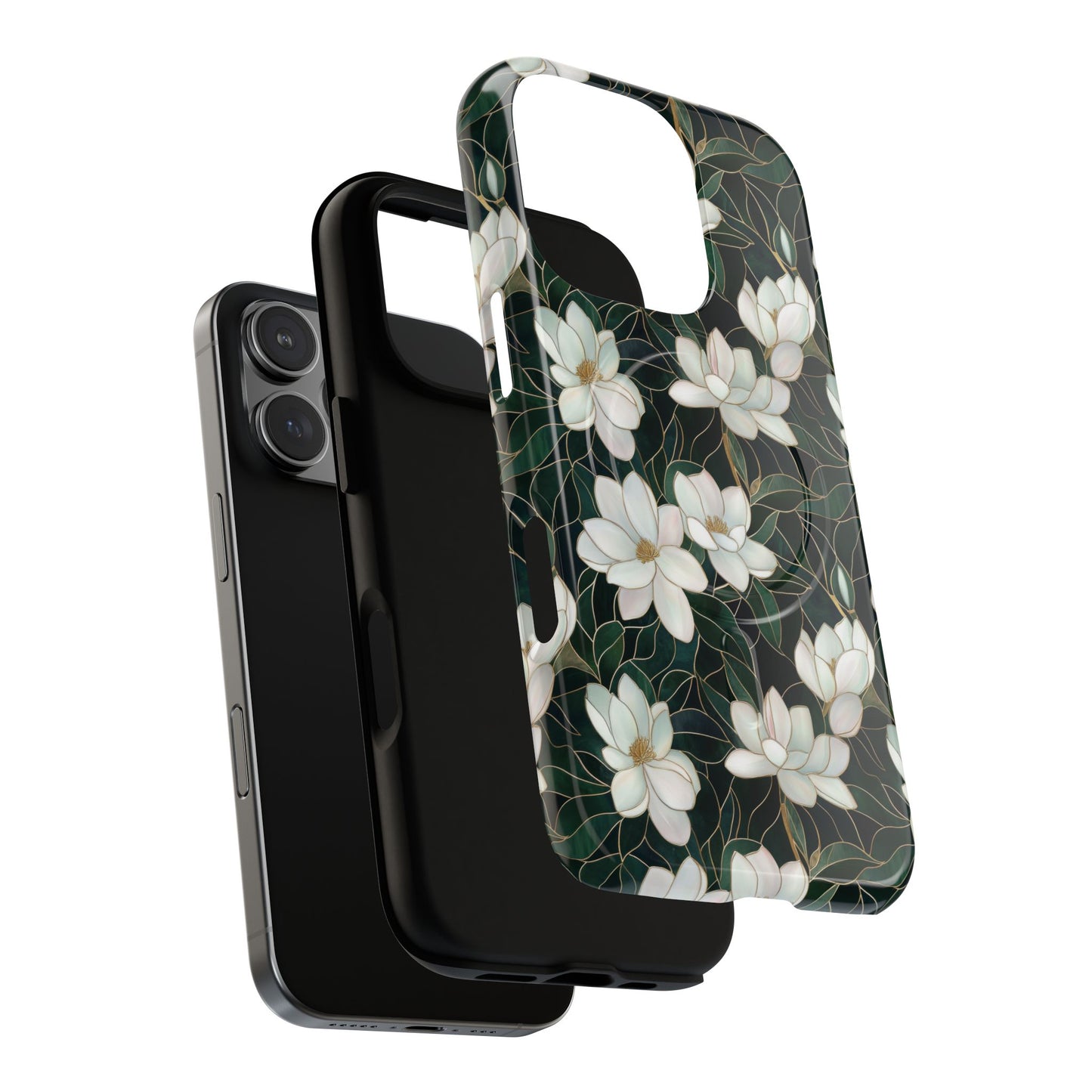 Midnight Magnolia Tough iPhone Magnetic Case, Stylish Stained Glass iPhone Protection, Nature Lover Gift, Spring Vibes