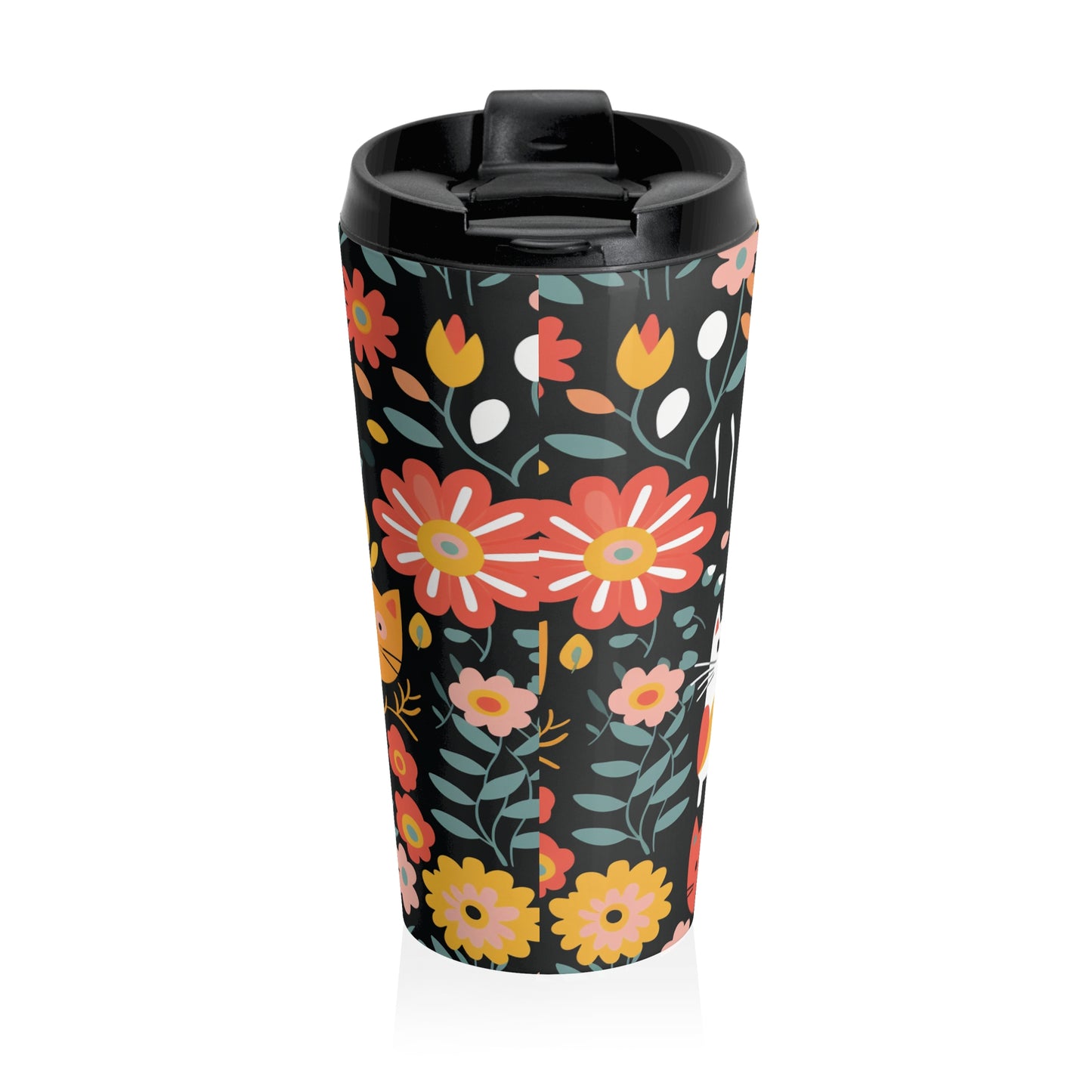 Whimsical Feline Garden Stainless Steel Travel Mug