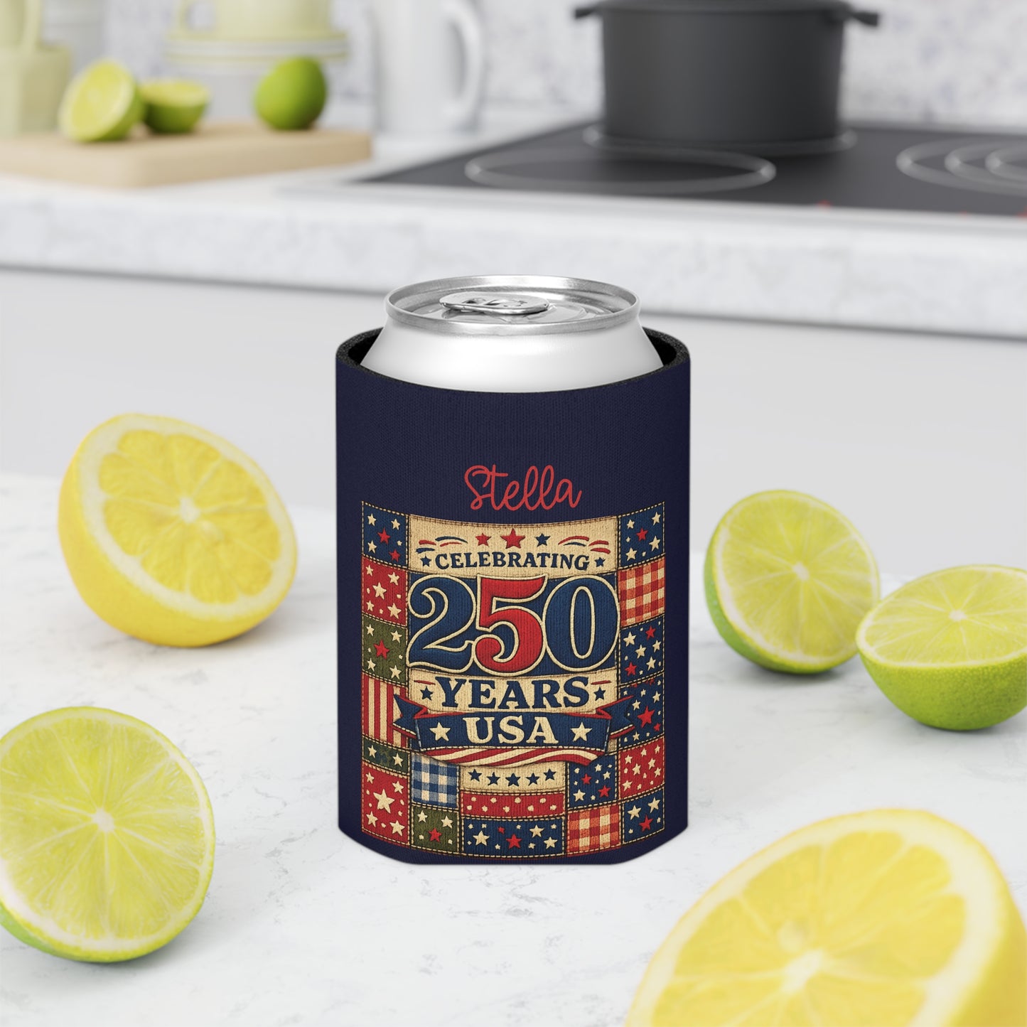250 Years USA Can Cooler — Personalized Fourth of July Patriotic Beverage Holder