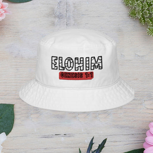 Embroidered 'ELOHIM, GENESIS 1:1 Bucket Hat - Casual Trendy Headwear, Perfect for Summer Outings, Festivals, Gifts, Outdoor Adventures