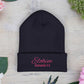 Pink Embroidered 'ELOHIM, GENESIS 1:1' Classic Cuffed Beanie - Cozy Winter Hat, Streetwear Accessory, Personalized Gifts, Religious Apparel, Unisex Beanie