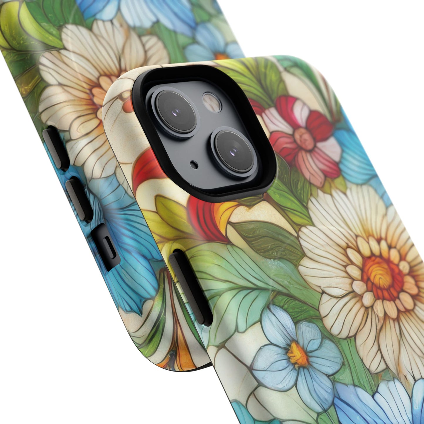 Botanical Radiance Tough iPhone Magnetic Case, Customizable Durable iPhone Cover | Ideal Gift for Nature Lovers, Floral Stained Glass Gift