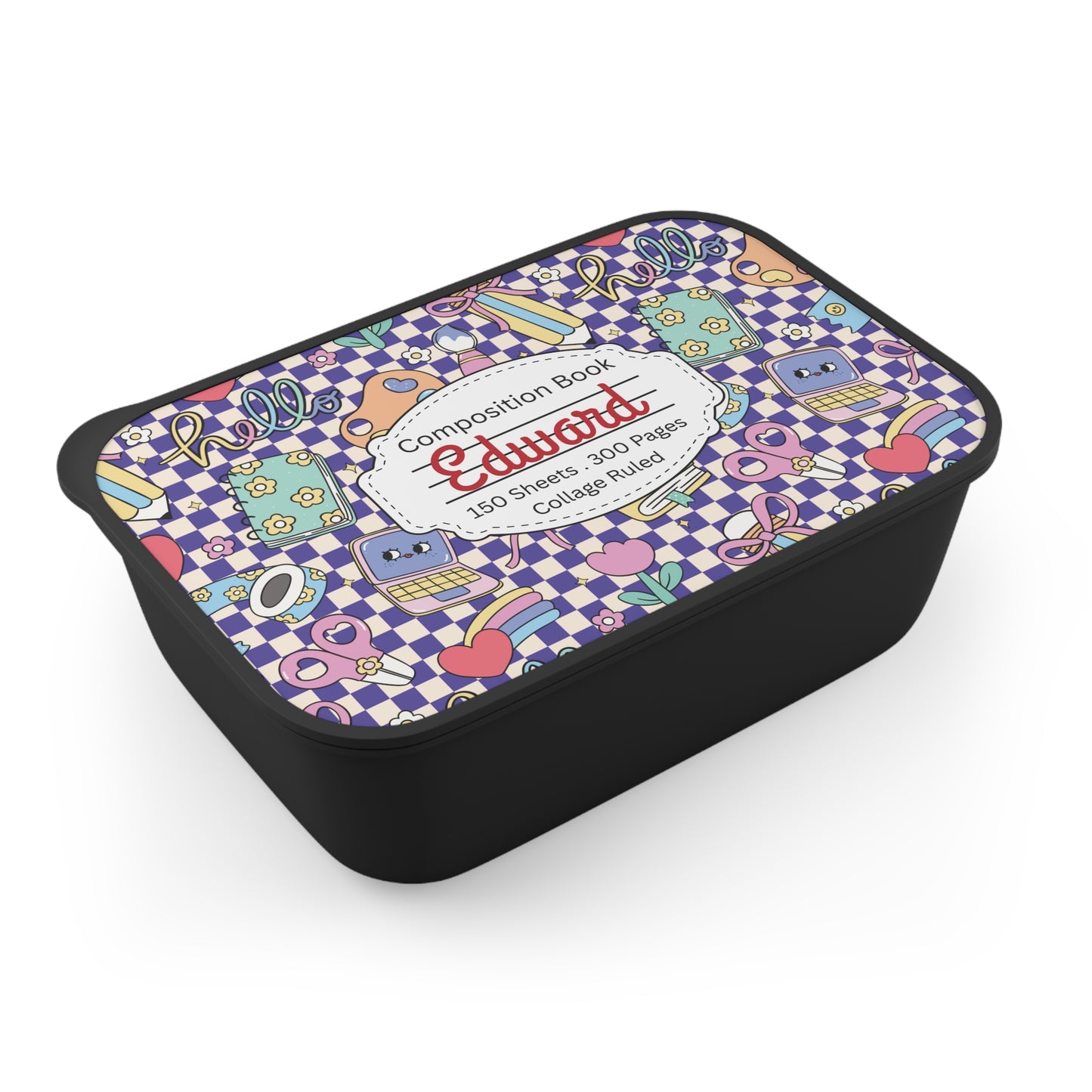 Personalized Purple Doodle Daydream Composition Book Inspired Bento Box, Fun Lunch Container, School Lunch, Meal Prep, Kids' Utensils, Back to School, Child's Lunchbox