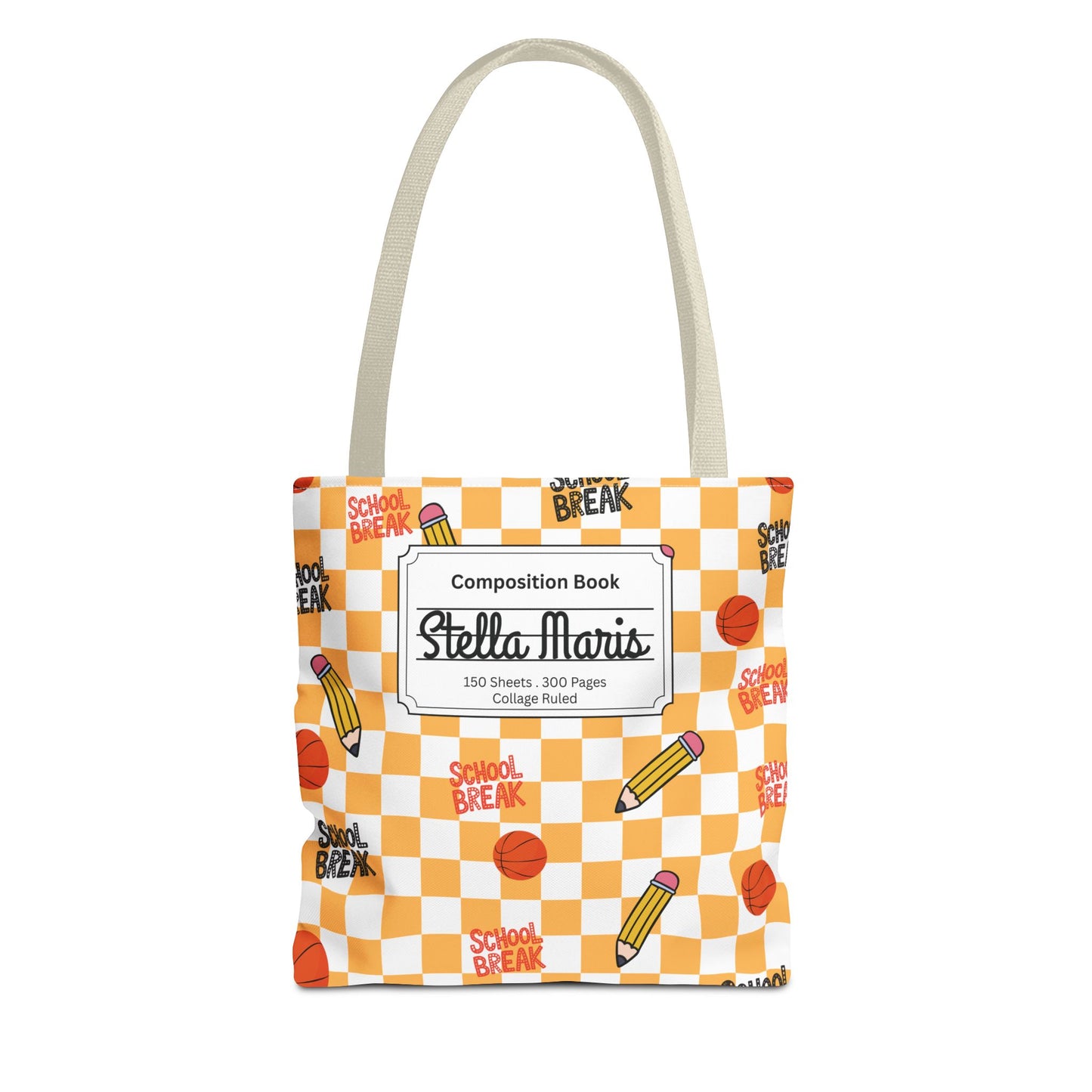 Personalized Orange Schoolyard Chic Composition Book Inspired Tote Bag, Back to School Tote, Teacher Gift, Kids Bag, Custom Name Bag, Educational Accessories, Back to School Tote Bag.
