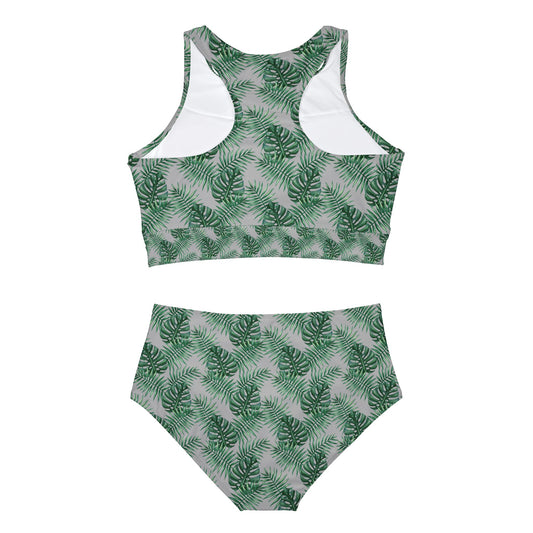 Grey Tropical Bliss Sporty Bikini Set (AOP)