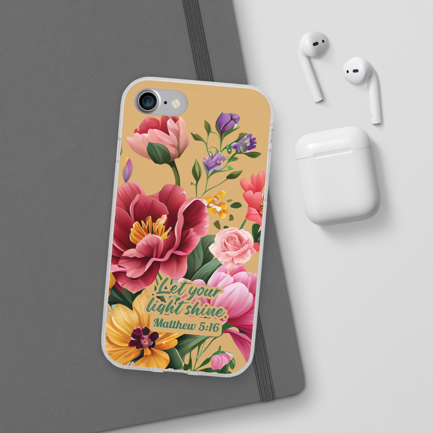 Floral Scripture Phone Case — "Let Your Light Shine" (Matthew 5:16) for iPhone and Samsung Cases.