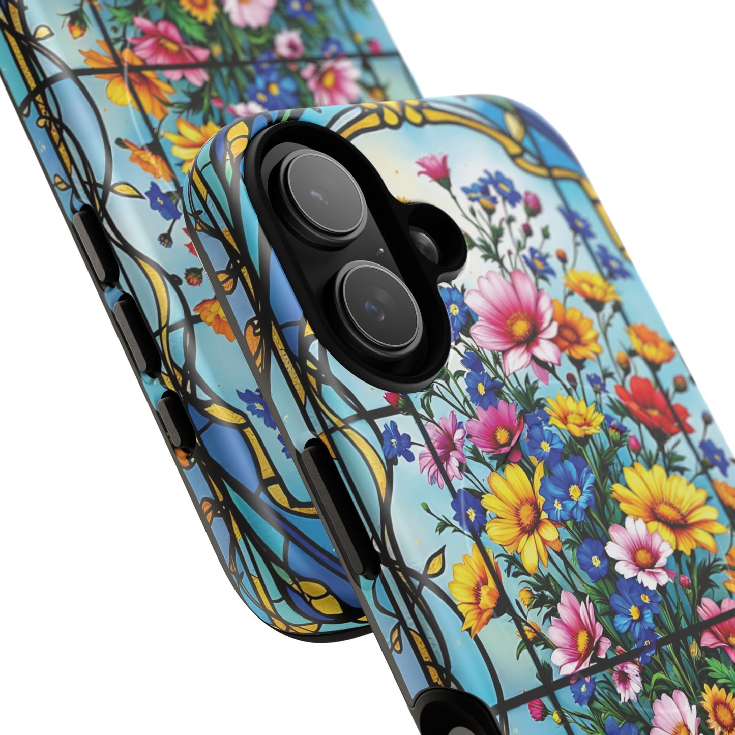 Floral Stained Glass Tough Magnetic Case, Durable Phone Cover, Gift for Nature Lovers, Unique Floral Design, Phone Accessories for All Occasions.