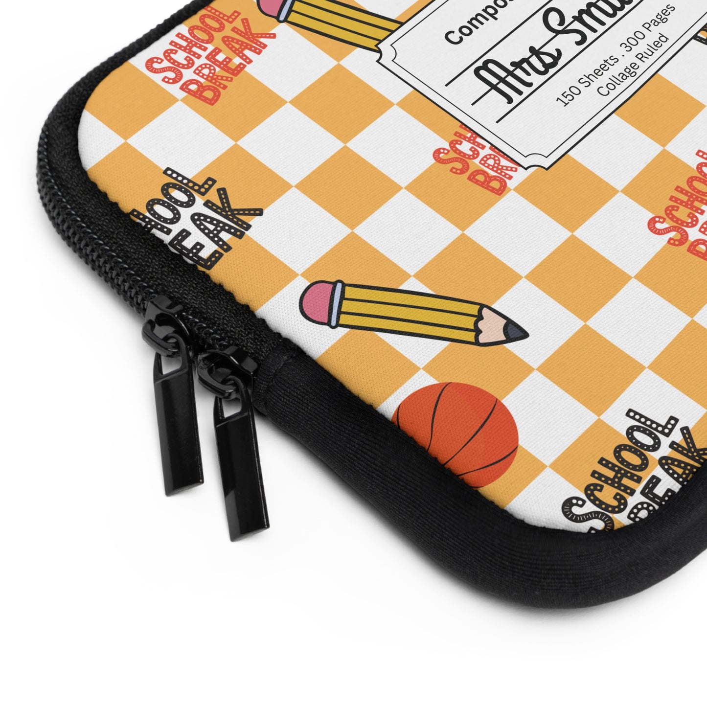 Personalized Orange Schoolyard Chic Laptop Sleeve with Composition Book Inspired Design, Customizable Tech Case, School Supplies, Gift for Students, College Essentials, Back to School