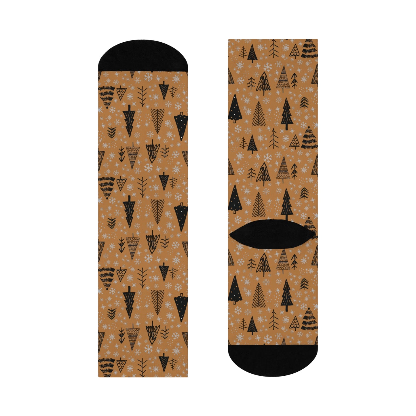 Winter Wonderland Brown Cushioned Crew Socks - Comfortable DTG Print One-Size Style