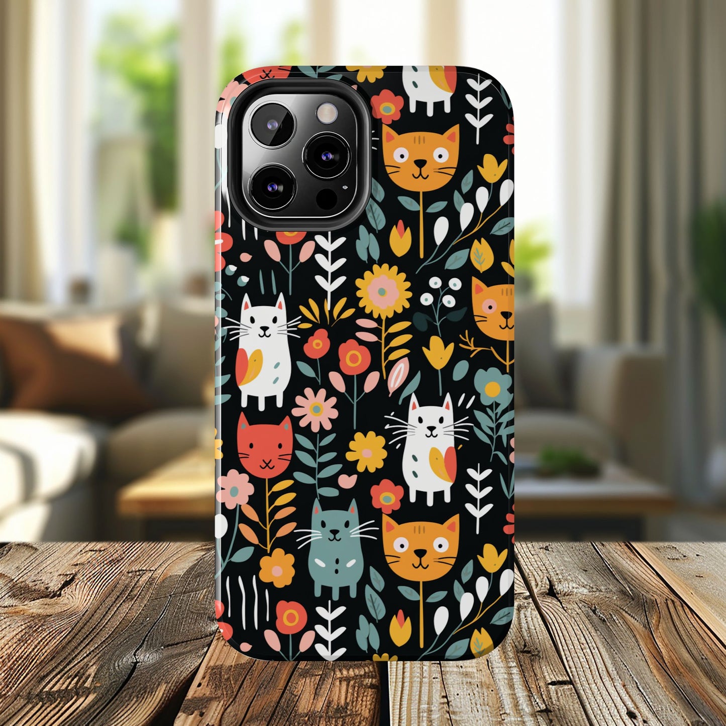 Whimsical Feline Garden iPhone and Samsung Tough Phone Cases,