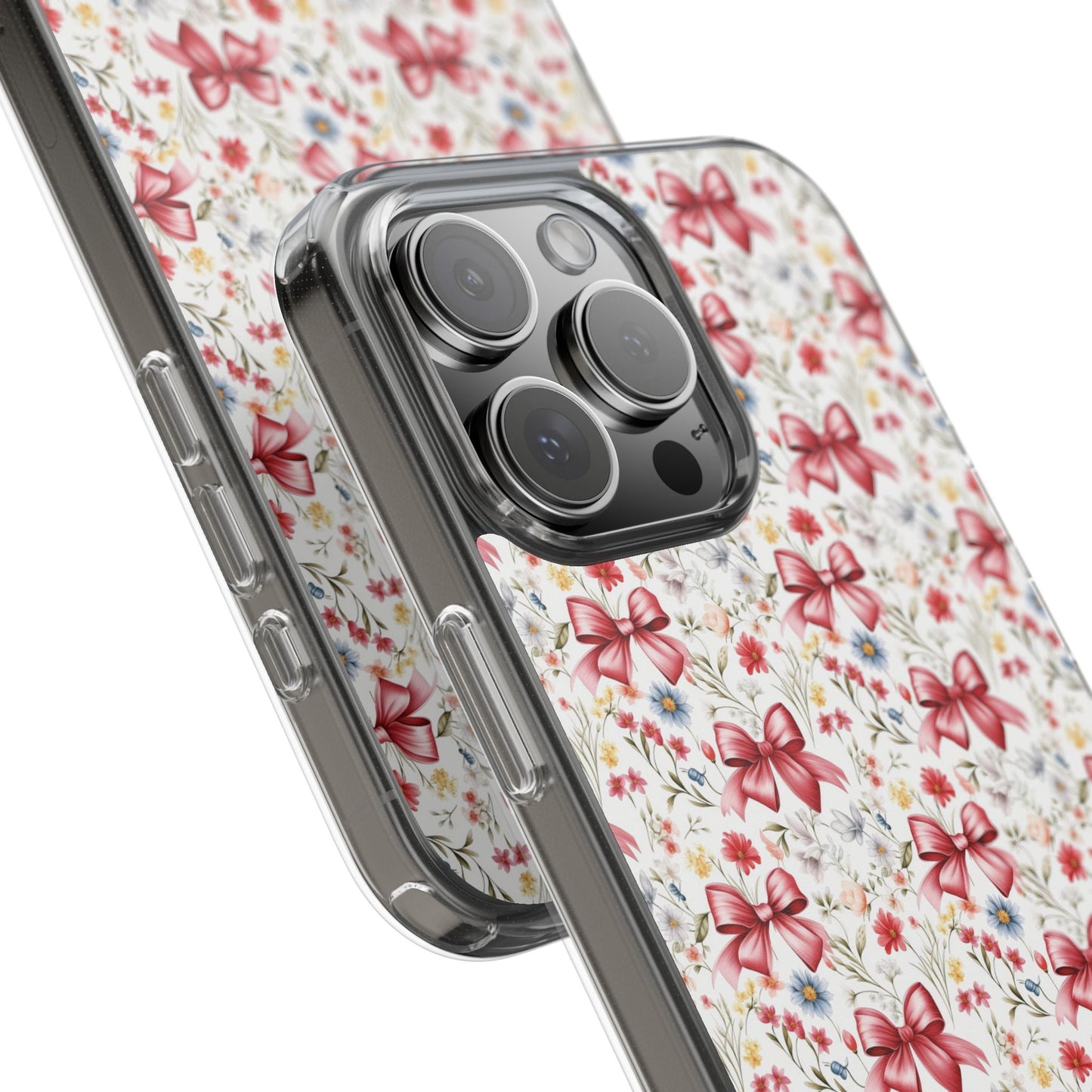 Personalized Rosette Coquette Floral Bow Clear iPhone, Samsung Cases — Custom Name Phone Cover