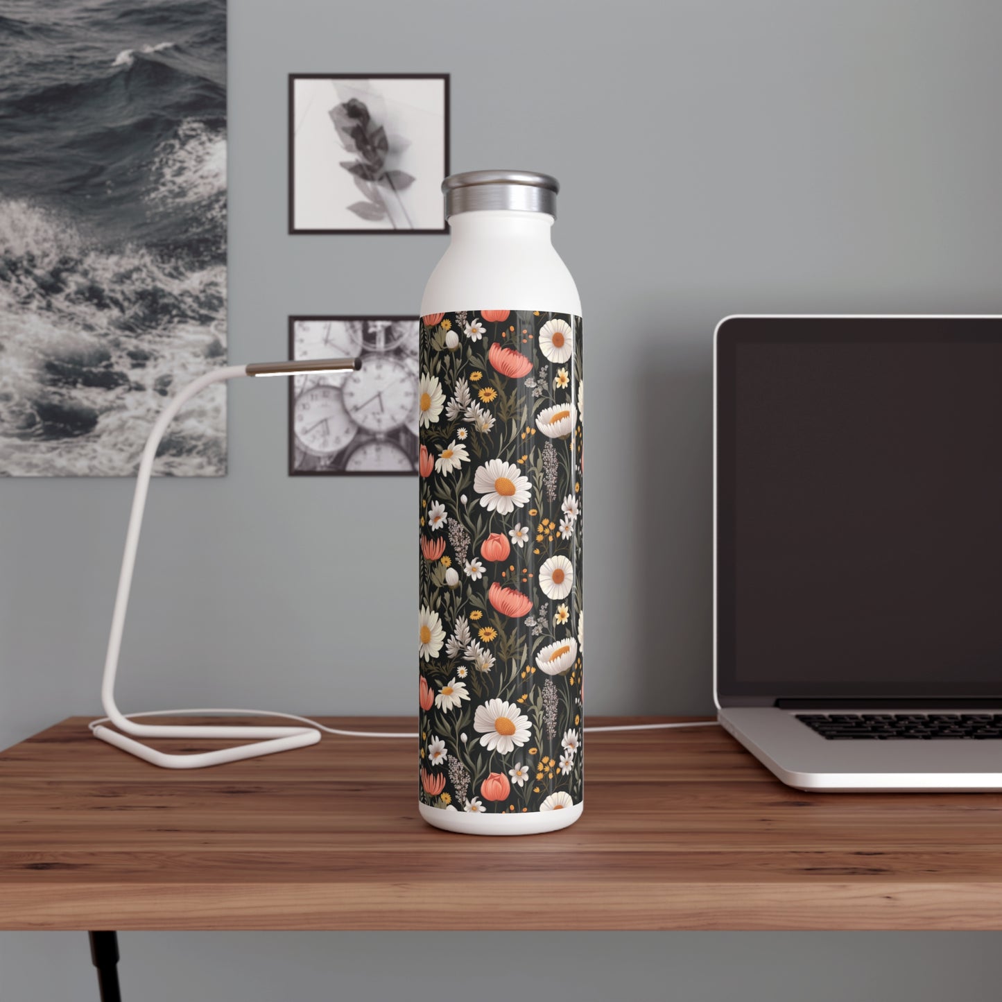 Blossom Elegance: Noir Garden Slim Water Bottle