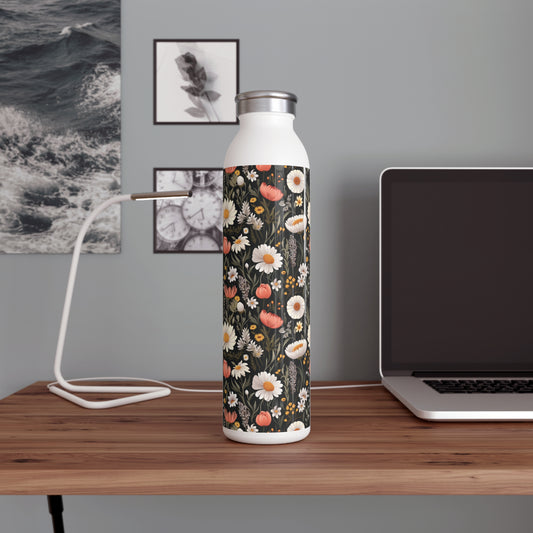 Blossom Elegance: Noir Garden Slim Water Bottle