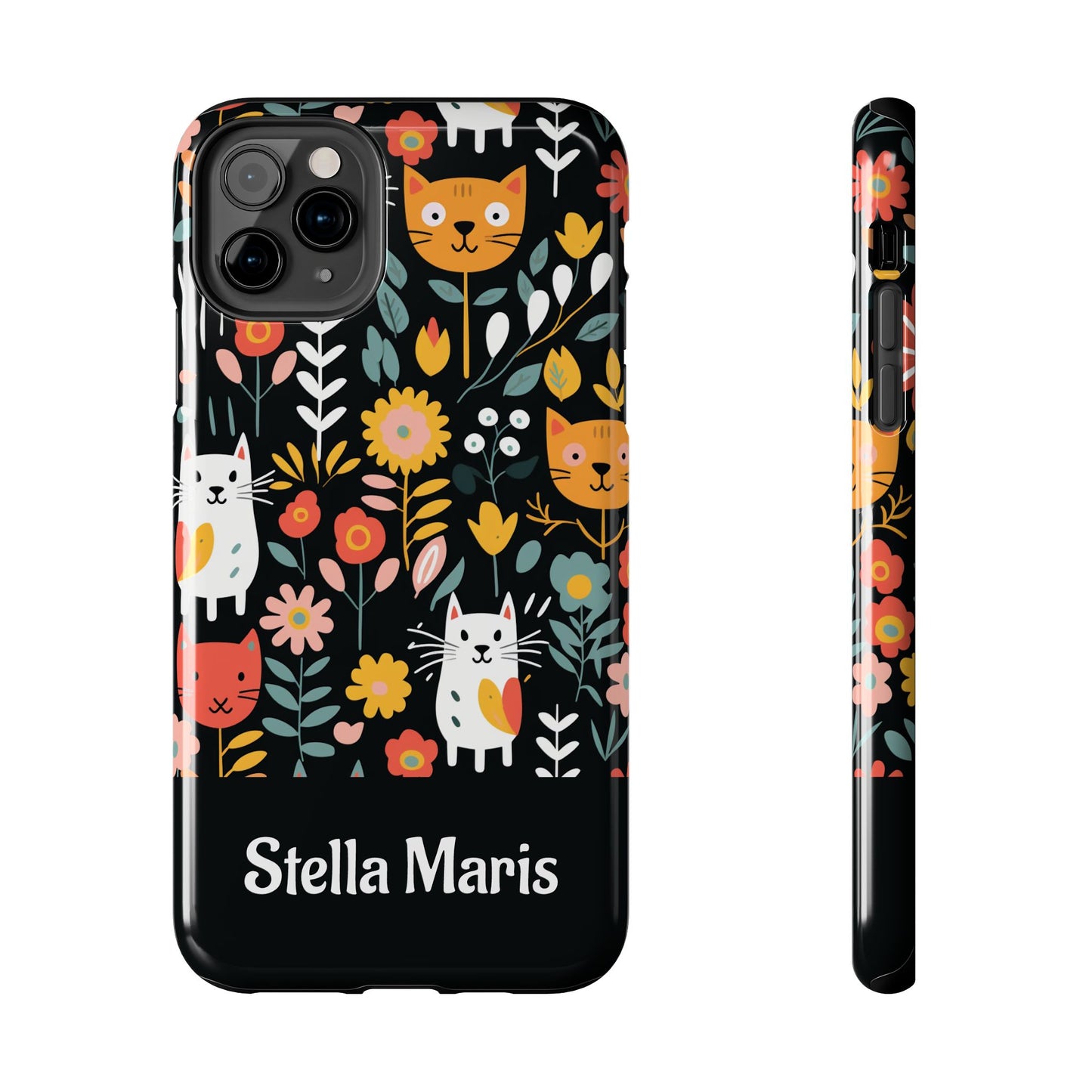 Personalized Whimsical Feline Garden Tough Phone Case — Custom Name iPhone & Samsung