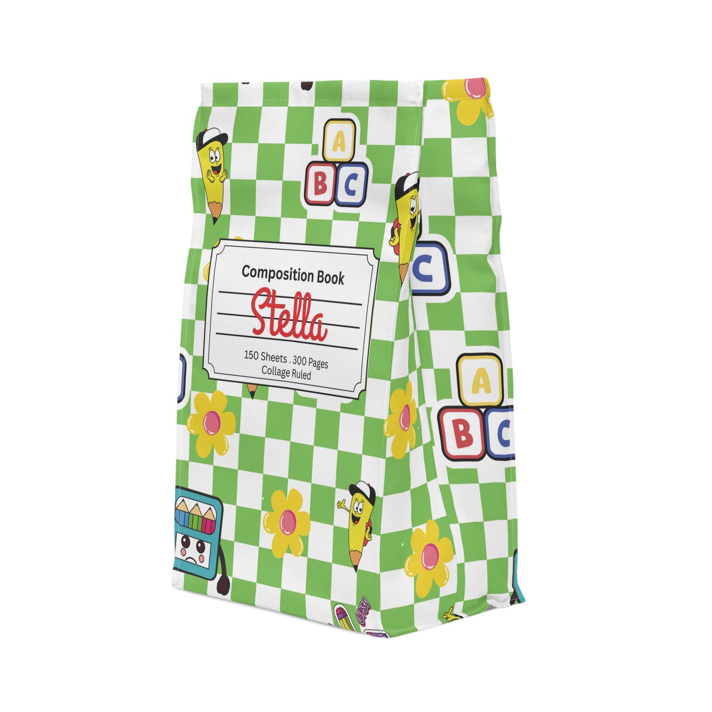 Custom Green SchoolYard Chic Composition Book Inspired Stylish Polyester Lunch Box for Kids - Perfect for School, Picnics, or Snacks | Personalized ABC Design, Back to School, Family [...]