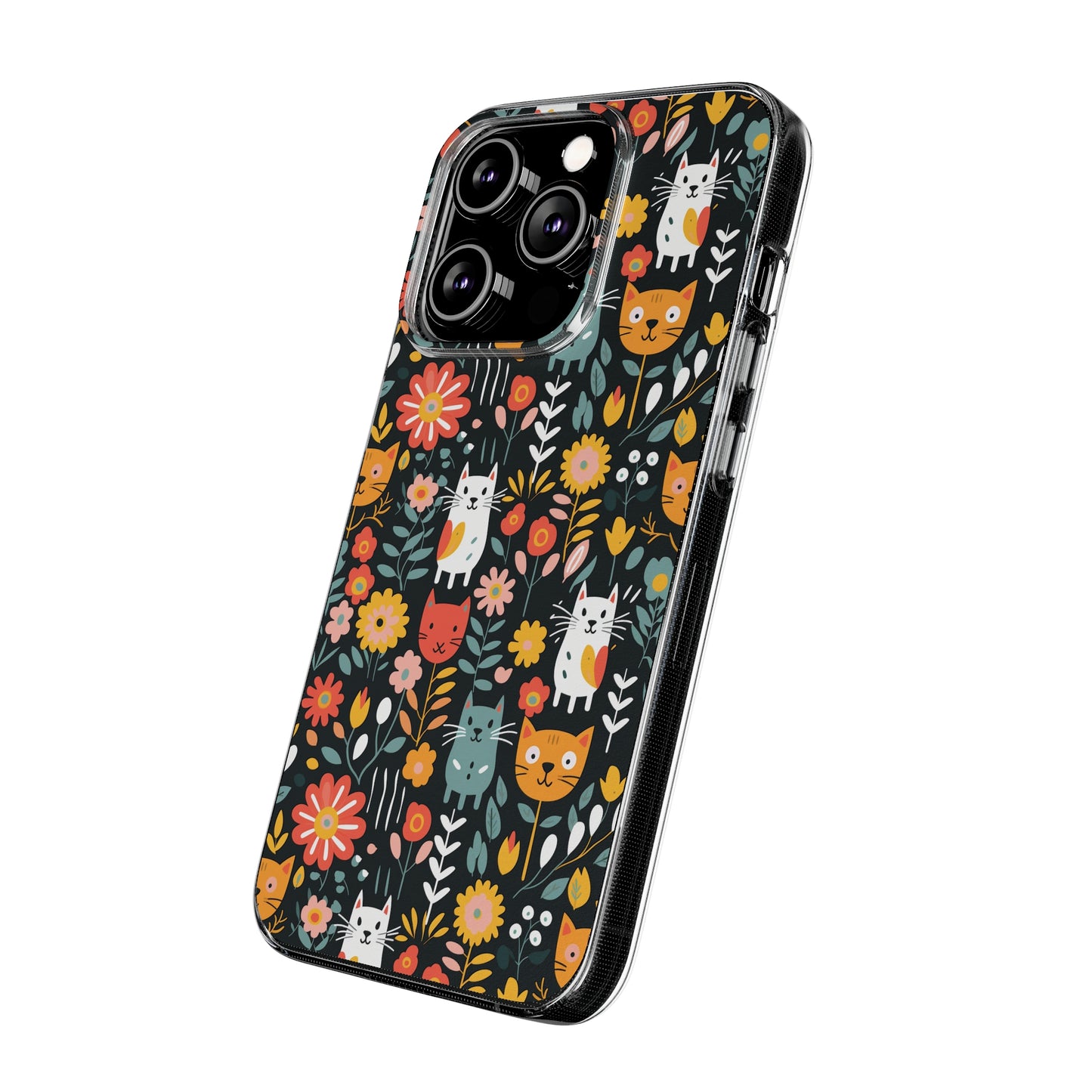 Whimsical Feline Garden Clear Silicone iPhone Cases