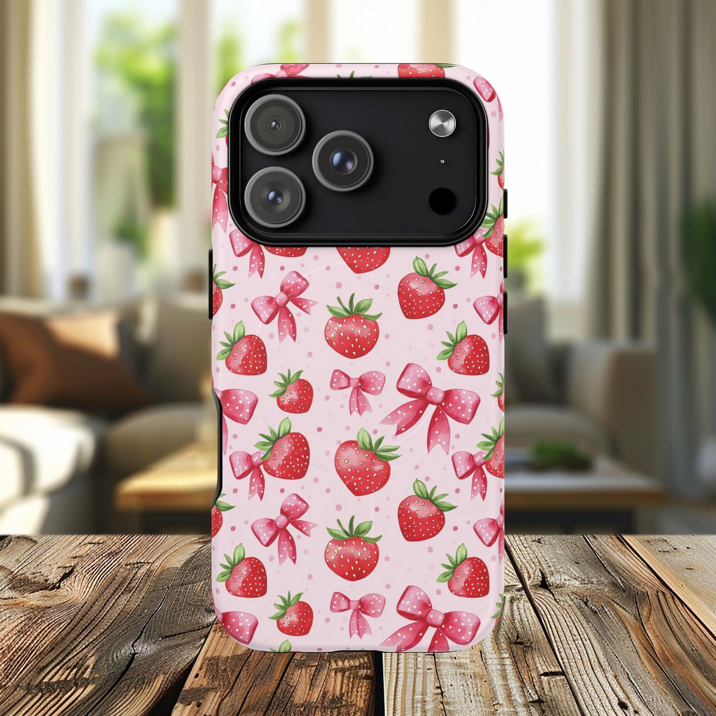 Strawberry Blush Coquette Magnetic Tough iPhone Cases - Funky Fruit Cases, Floral iPhone Cover, Trendy Gifts, iPhone Accessories, Strawberry Lover