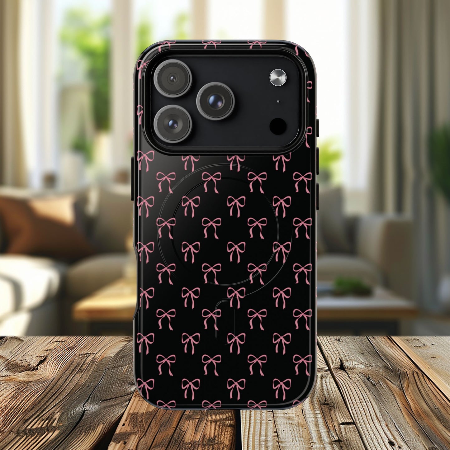Coquette Chic Bow-Patterned Tough Magnetic iPhone Case, Stylish Gift for Her, Protective iPhone Cover, Trendy Accessory, iPhone Birthday Gift, Fashionable Tech