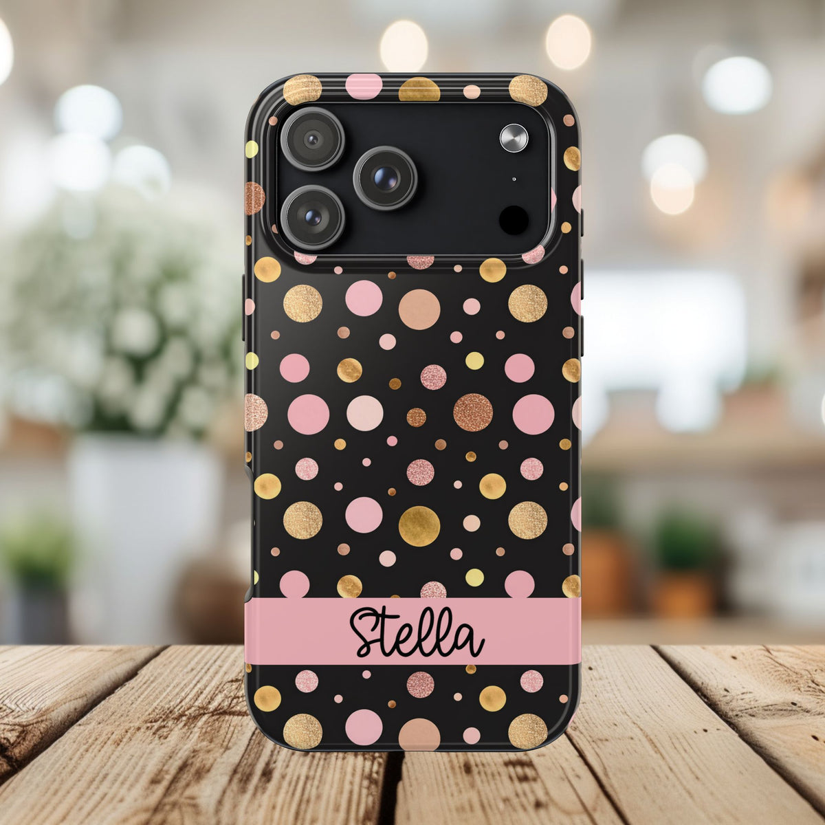 Personalized Gold & Pink Confetti Tough Phone Case — Glitter Dot Protective Phone Cover