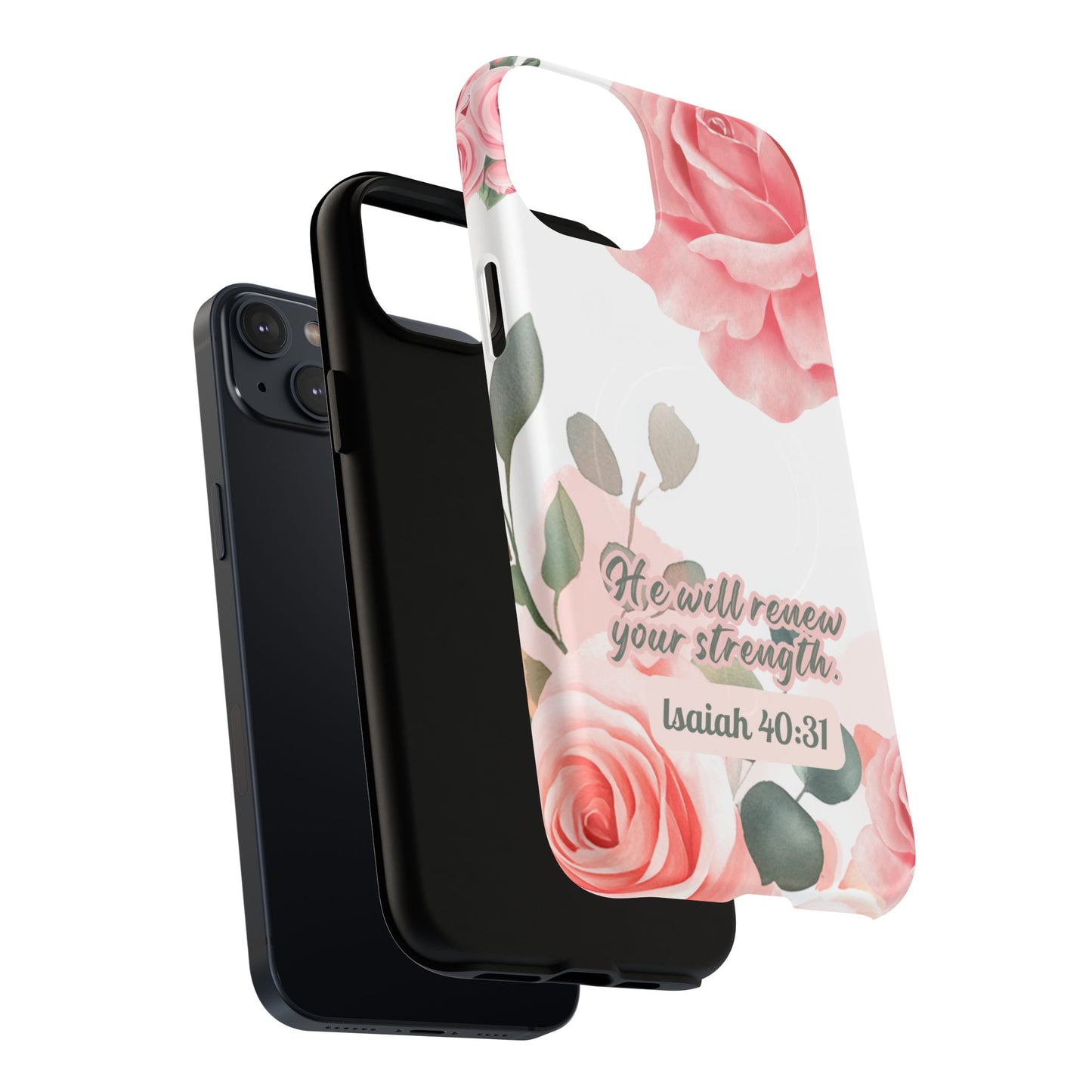 You will Renew your Strength Isaiah 40:11, Inspirational Gift, Tough iPhone Magnetic Case Scripture, Floral Bible Verse, MagSafe® iPhone®, iPhone 14, iPhone 15, iPhone 16, Pro, Pro Max, Plus.