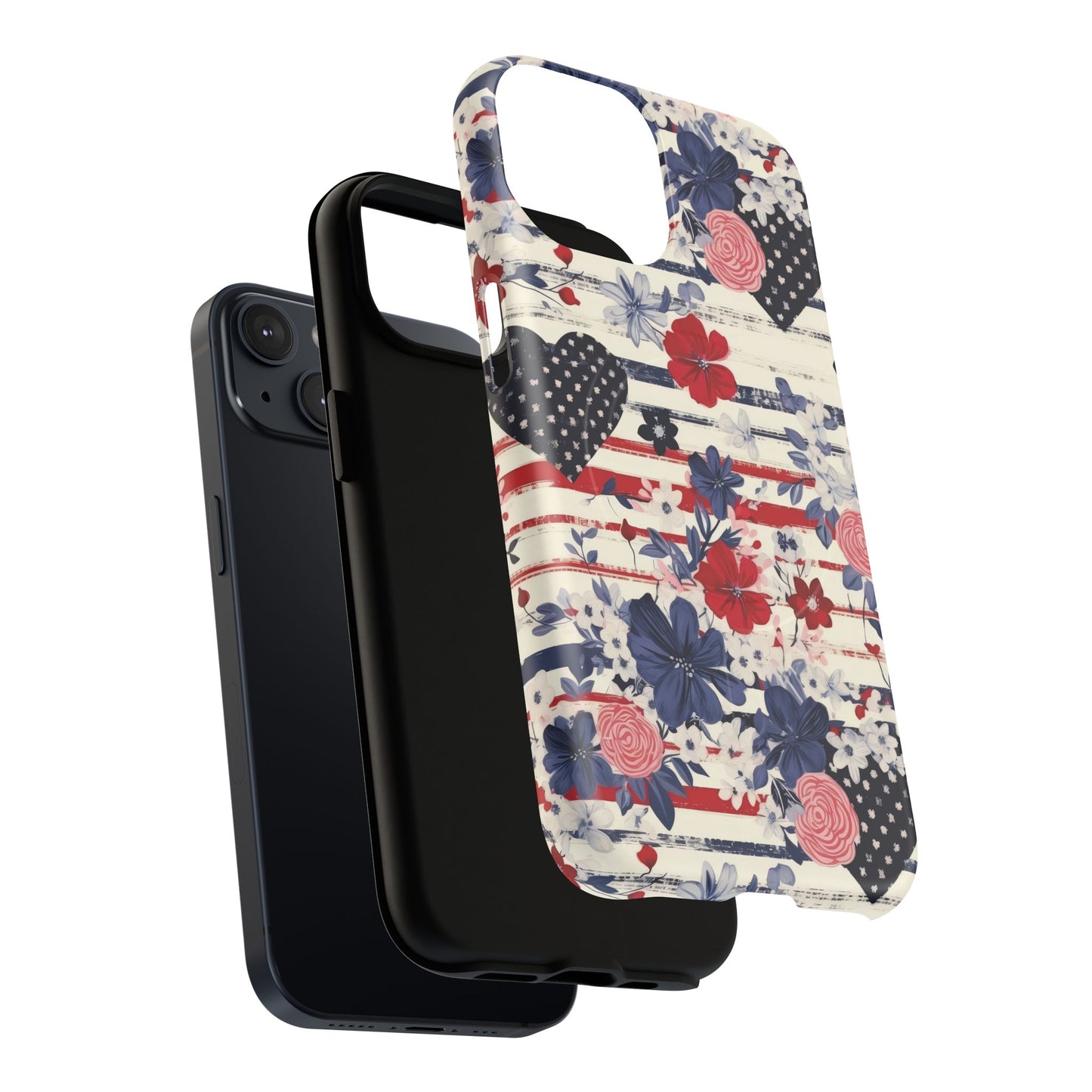 Patriotic Floral Phone Case, Tough Magnetic Cases, American Flag Design, Gift for Her, Independence Day Accessories