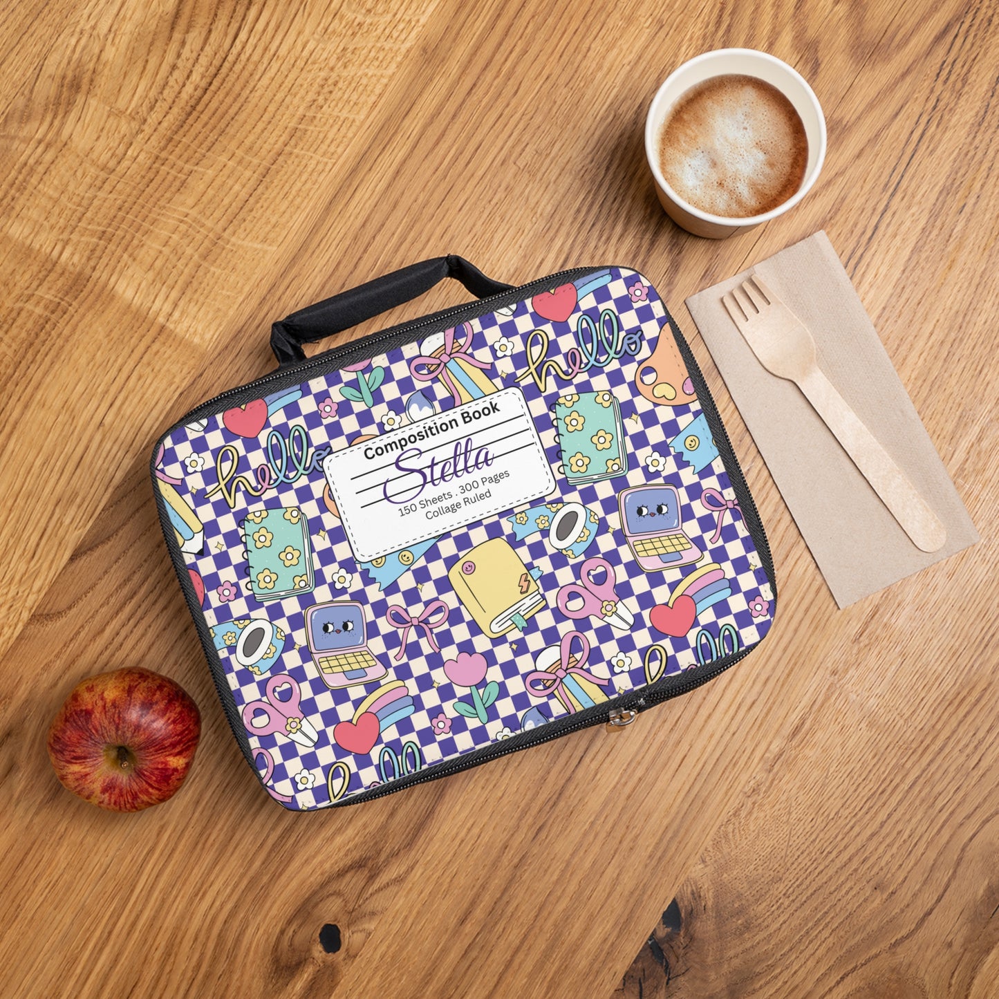 Personalized Purple Doodle Daydream Composition Book Inspired Colorful Kids Lunch Bag for School, Snack Bag, Lunch Tote, Lunchbox, Kids' Bag with Fun Back to School Design
