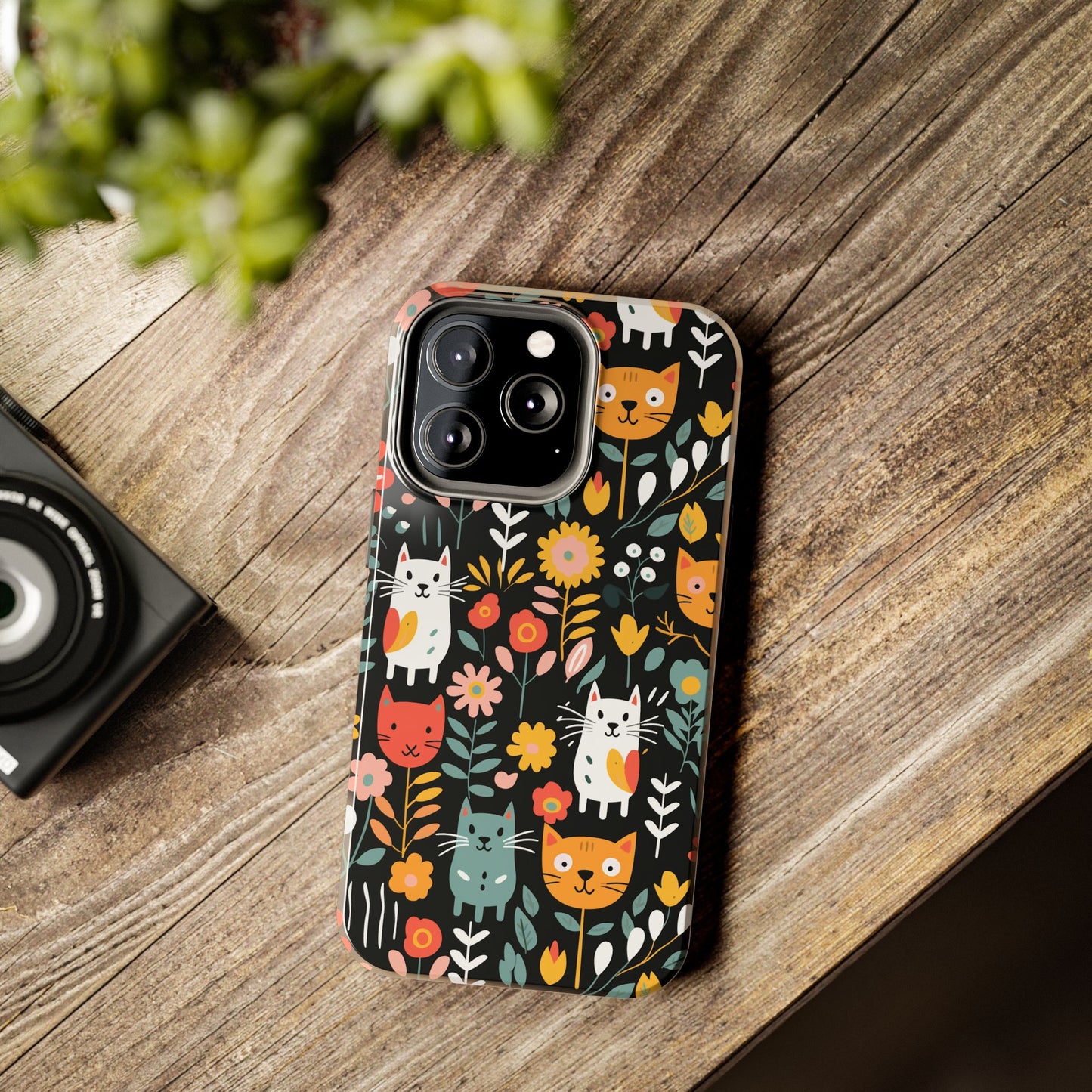 Whimsical Feline Garden iPhone and Samsung Tough Phone Cases,