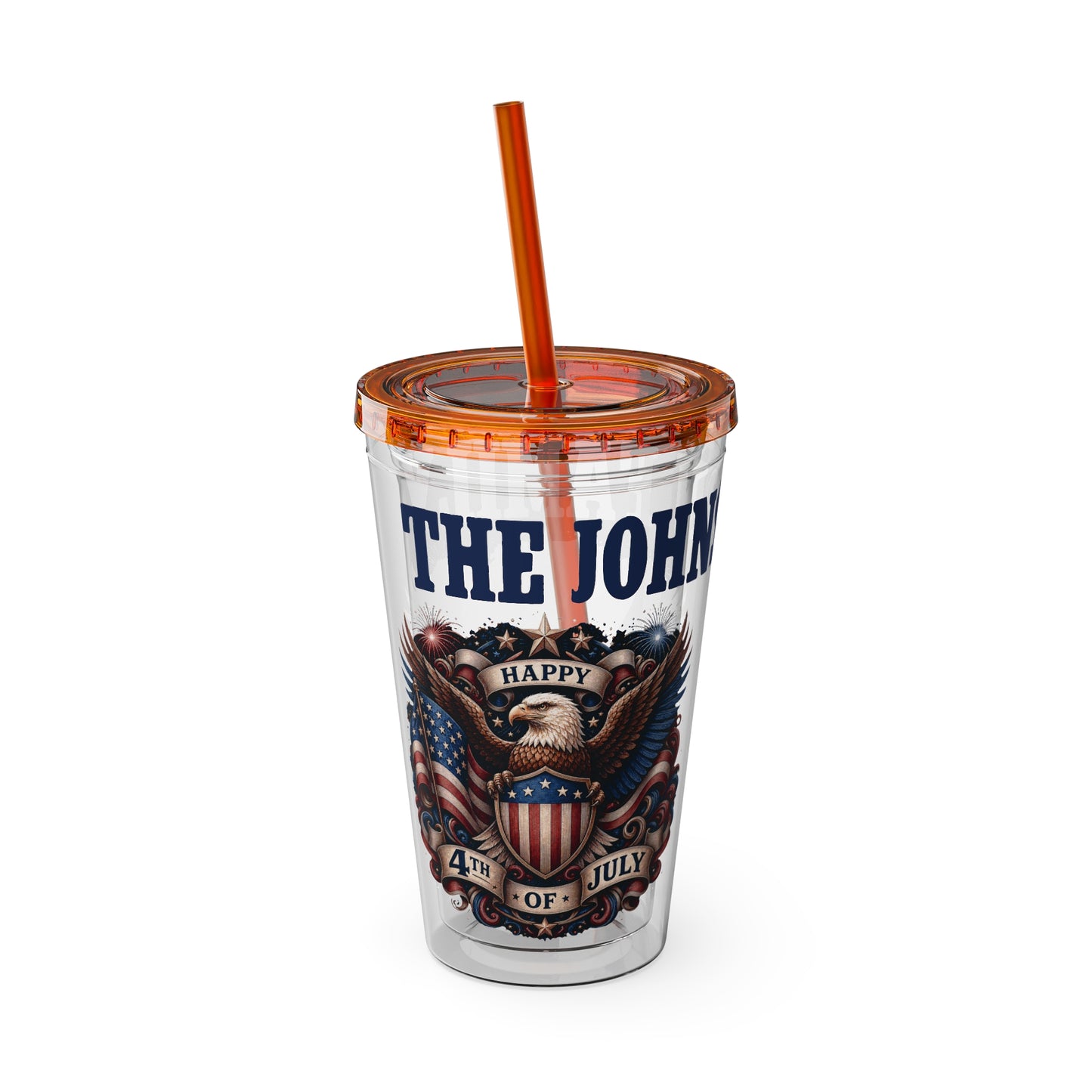 Patriotic Eagle 16oz Tumbler with Straw — "Happy 4th of July" USA Design