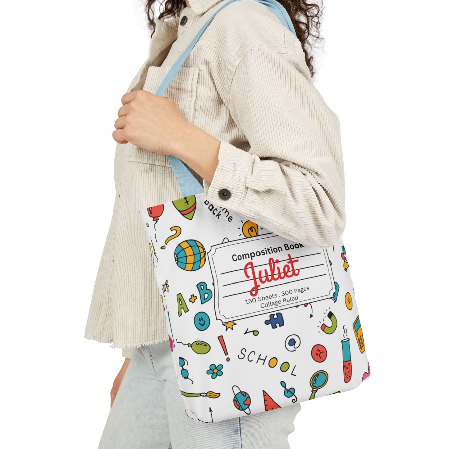Personalized Classroom Couture Composition Book Inspired Canvas Tote Bag with Colorful Straps, Cute School Bag, Eco-Friendly Tote, Back to School Shopping Bag, Teacher Gift Idea