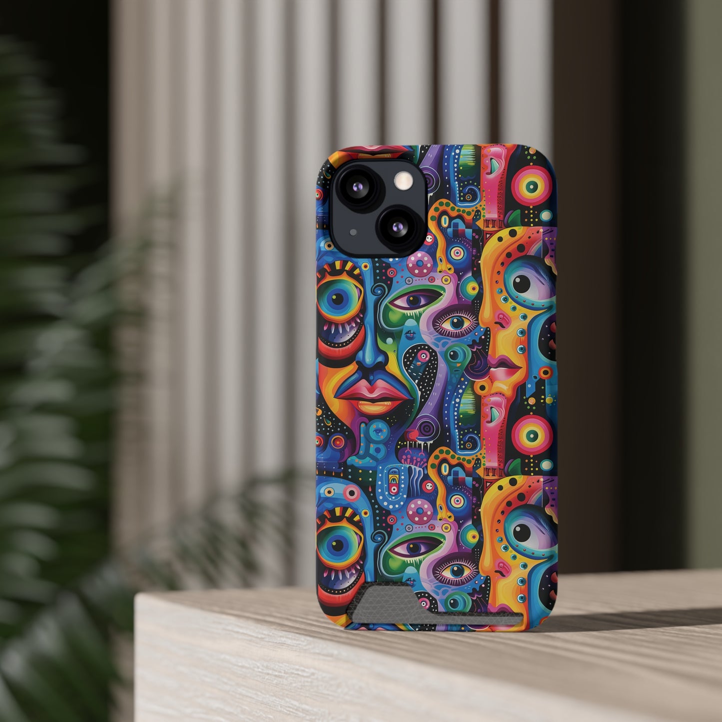 Psychedelic Visions Phone Case with Card Holder - Colorful and Stylish Design for Creatives