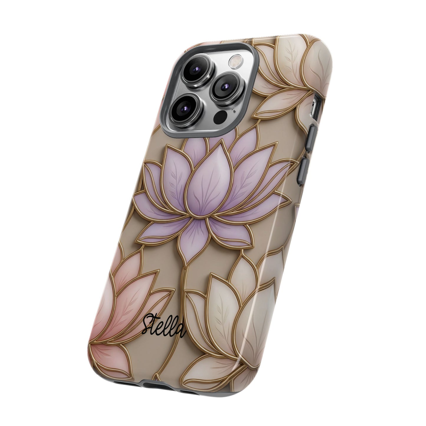 Personalized Lotus Floral Stained Glass Effect Tough Phone Case
