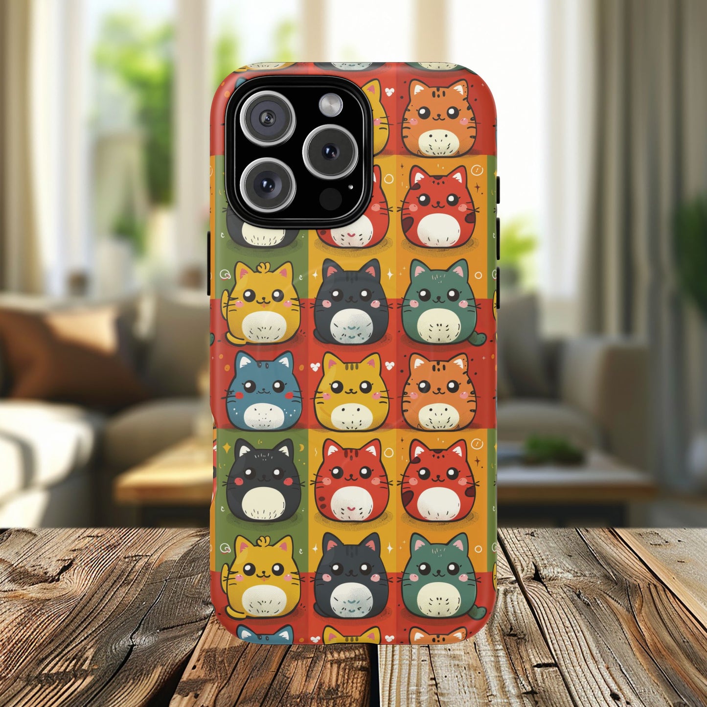 Cute Kawaii Cat iPhone Case, Tough Magnetic iPhone Case, Animal Lover Gift, Kawaii iPhone Cover, Fun Cat Design