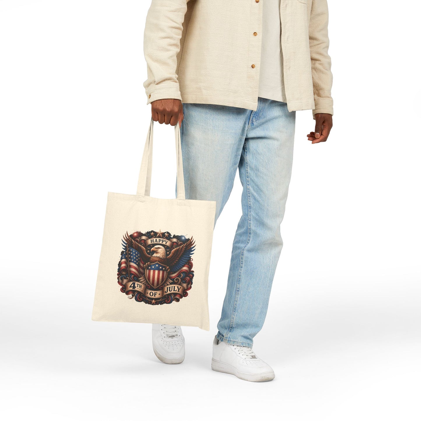 4th of July Patriotic Tote Bag — American Eagle Flag Canvas Grocery Bag