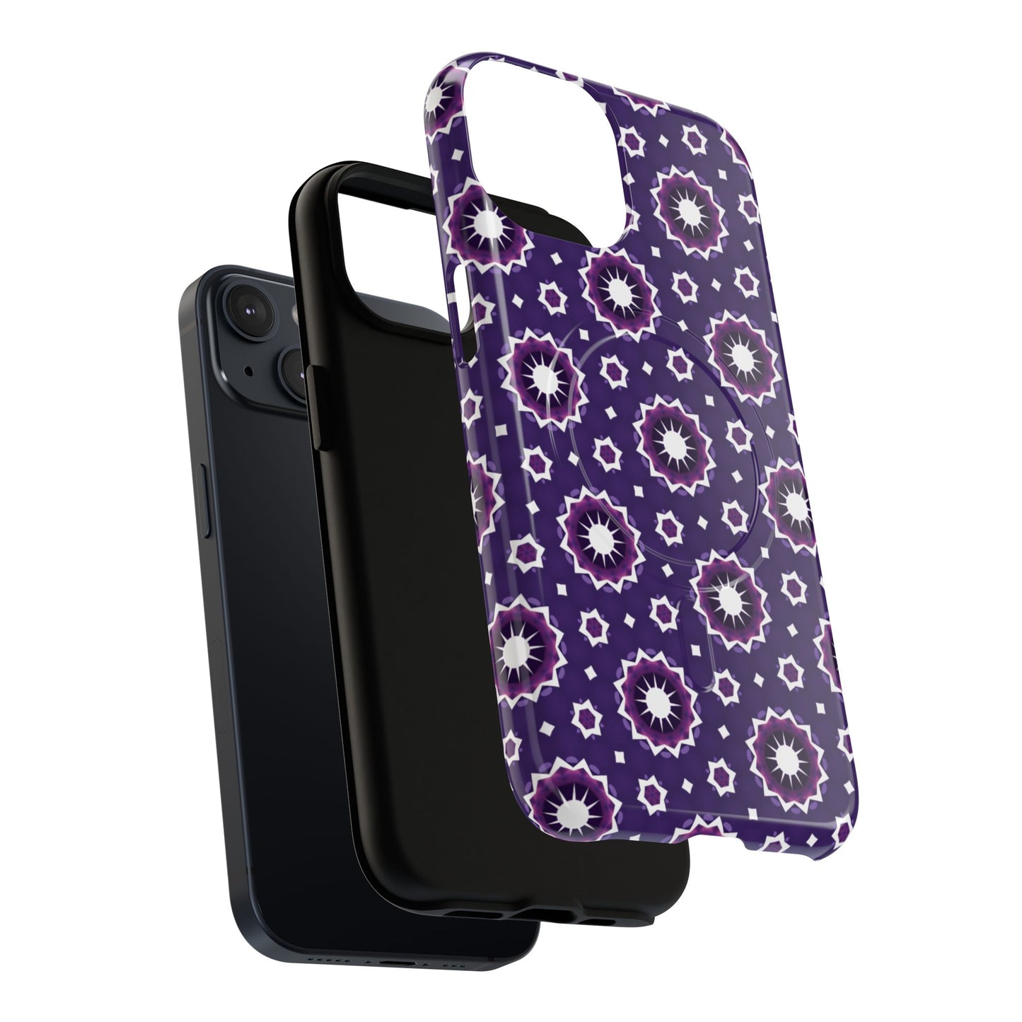 Violet Nova Bloom Stylish Tough Magnetic iPhone Case, Purple Floral iPhone Cover, Durable Cell iPhone Protector, Gift for Her, Mother's Gift