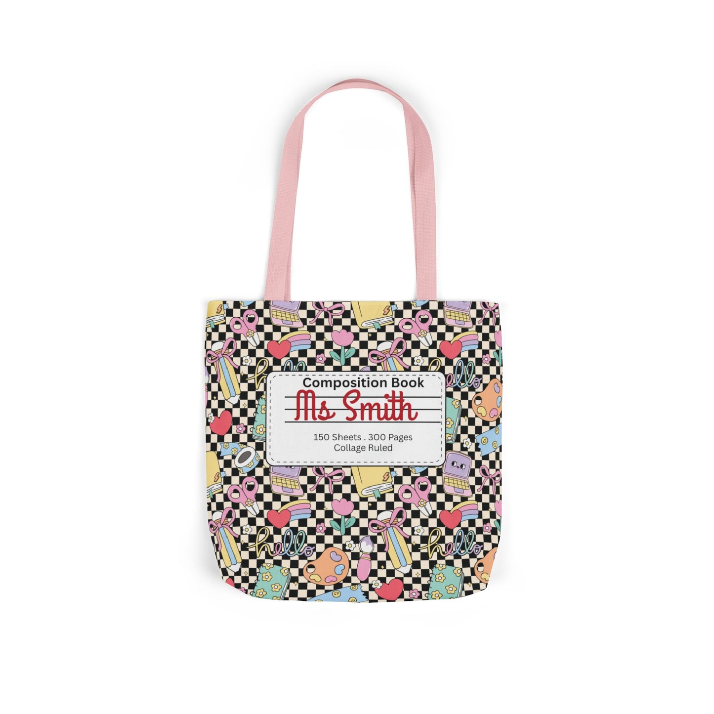 Personalized Black Doodle Daydream Composition Book Inspired Canvas Tote Bag with Colorful Straps, Cute School Bag, Eco-Friendly Tote, Back to School Shopping Bag, Teacher Gift Idea