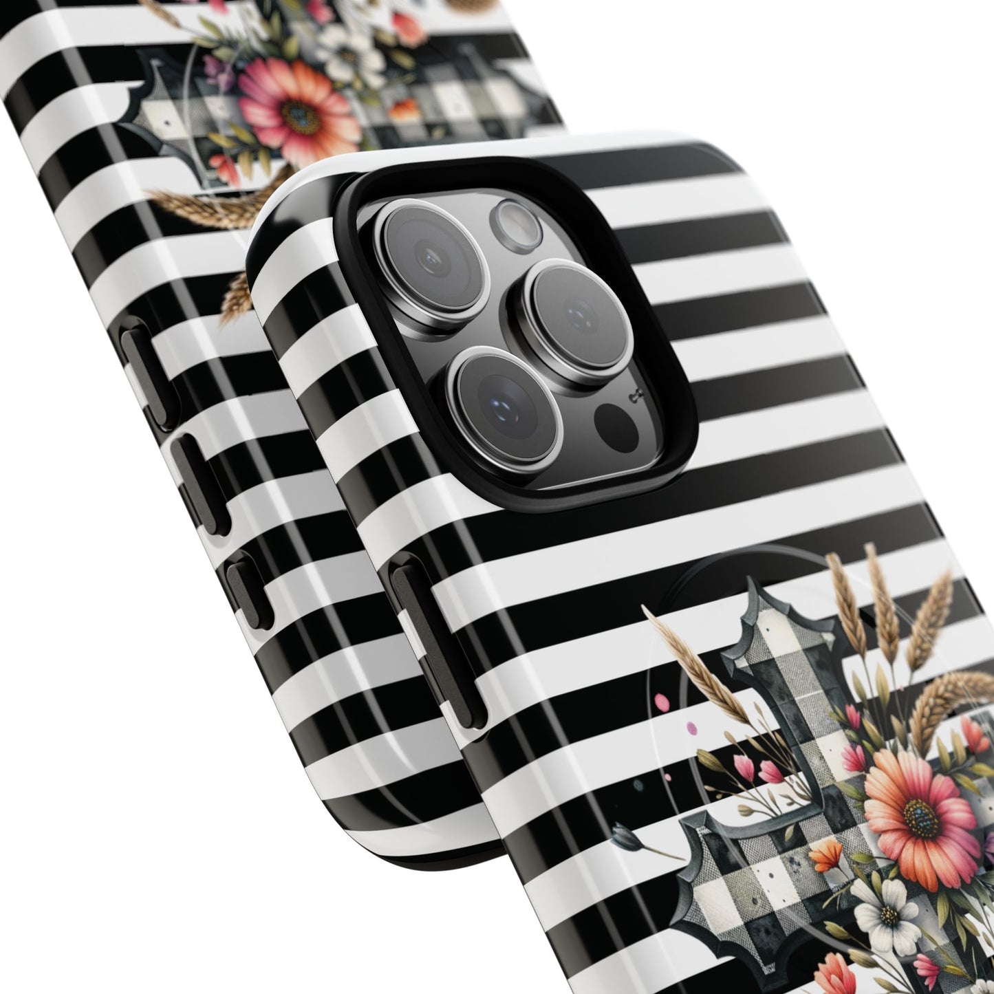 Grace in Bloom Tough Magnetic iPhone Case with Floral Cross Design, Boho iPhone Cover, Striped iPhone Case, Unique Religious Gift, Trendy Cell iPhone Accessory.