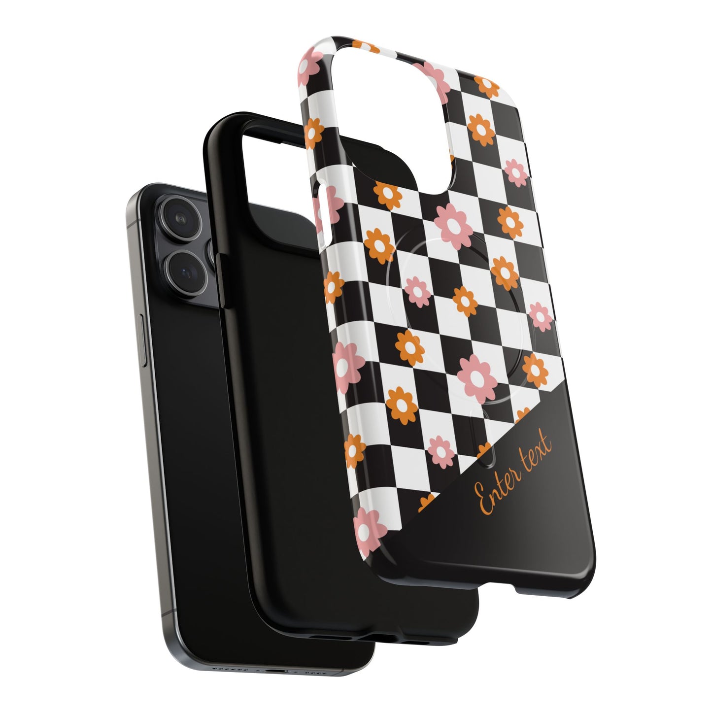 Groovy Checkered Bloom iPhone Case, Tough Magnetic Cases for Women, Stylish iPhone Cover, Trendy Floral Print, Gift for Her, Everyday Accessories
