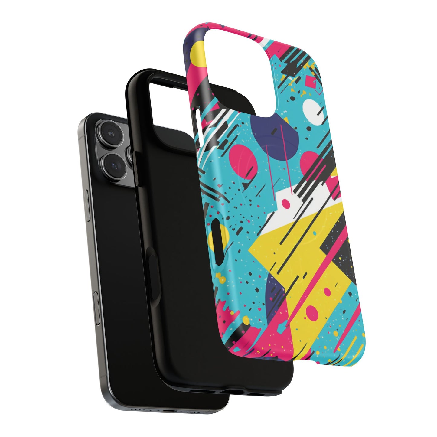 Retro Pop Vibes Magnetic iPhone Case with Abstract Design, Tough iPhone Cover, iPhone Accessory, Gift for Tech Lovers, Trendy iPhone Protector