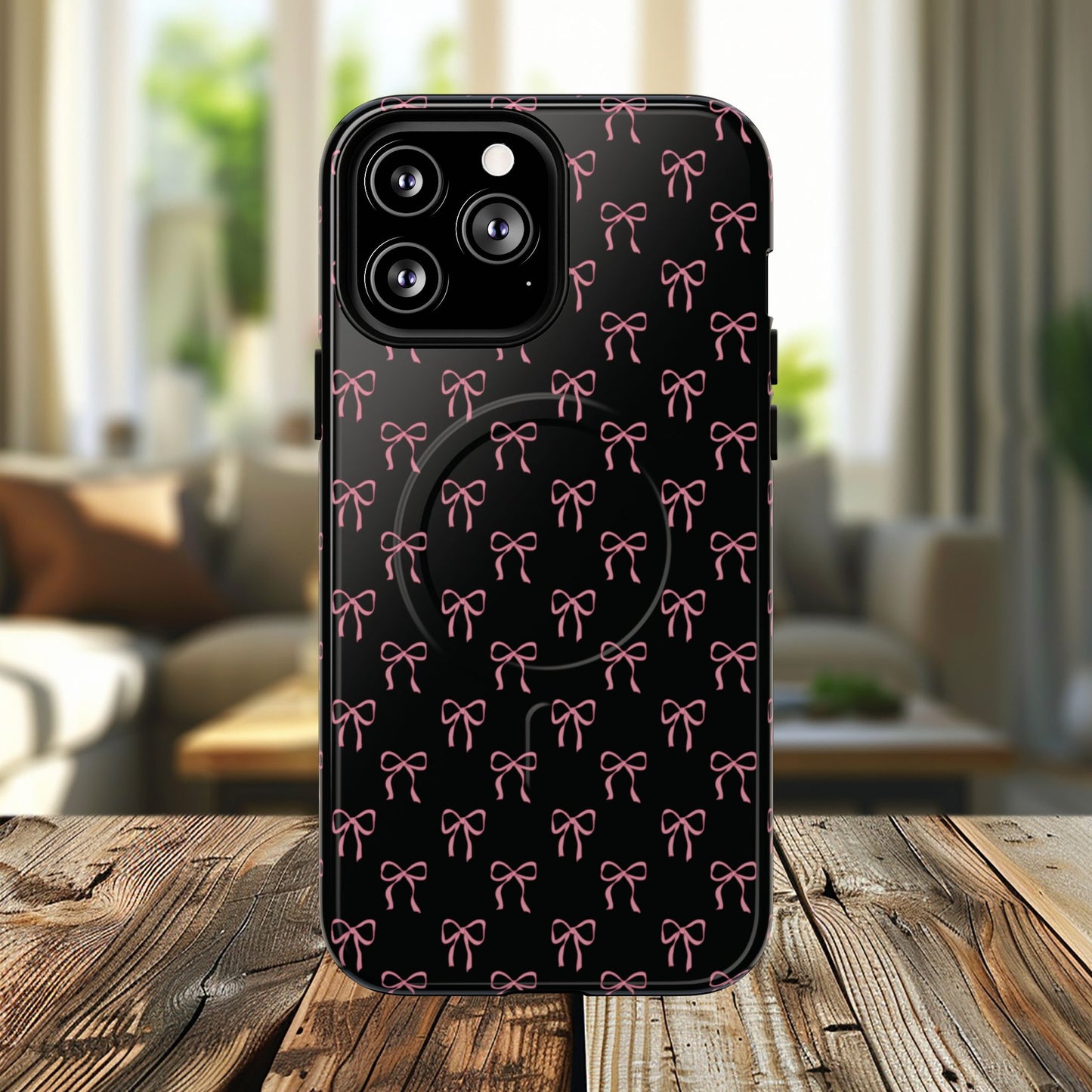 Coquette Chic Bow-Patterned Tough Magnetic iPhone Case, Stylish Gift for Her, Protective iPhone Cover, Trendy Accessory, iPhone Birthday Gift, Fashionable Tech
