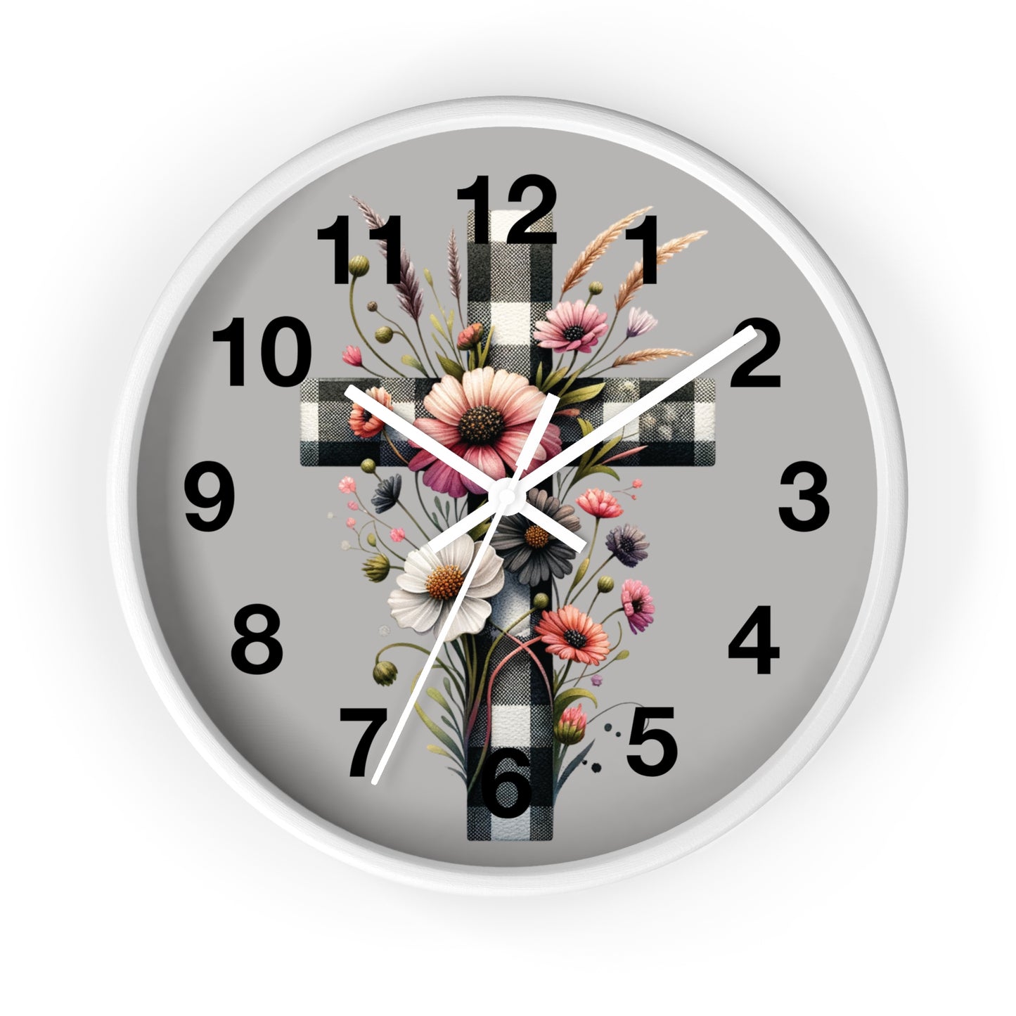 Floral Cross Wall Clock - Elegant Decor for Faith & Home