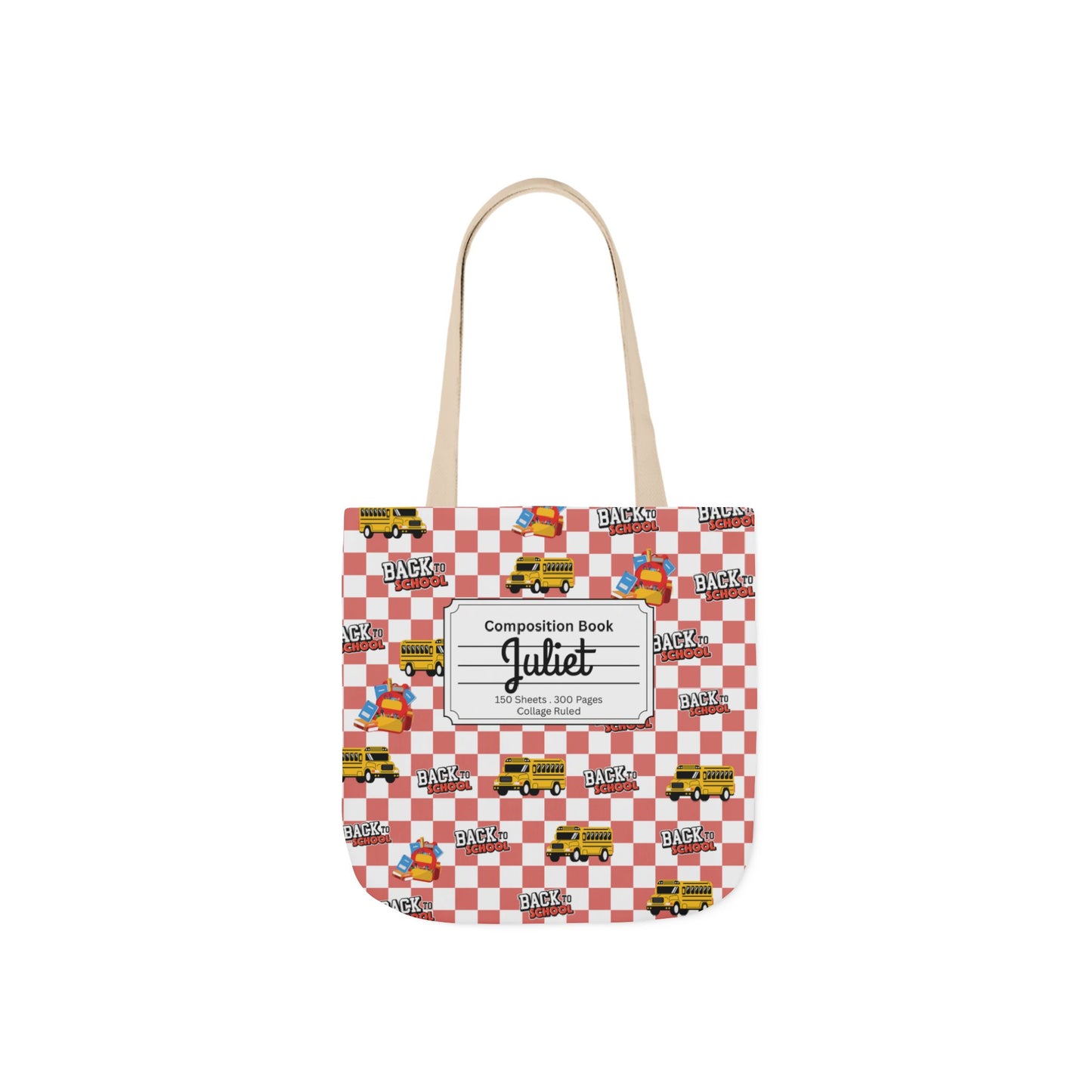 Personalized Red Schoolyard Chic Composition Book Inspired Canvas Tote Bag with Colorful Straps, Cute School Bag, Eco-Friendly Tote, Back to School Shopping Bag, Teacher Gift Idea